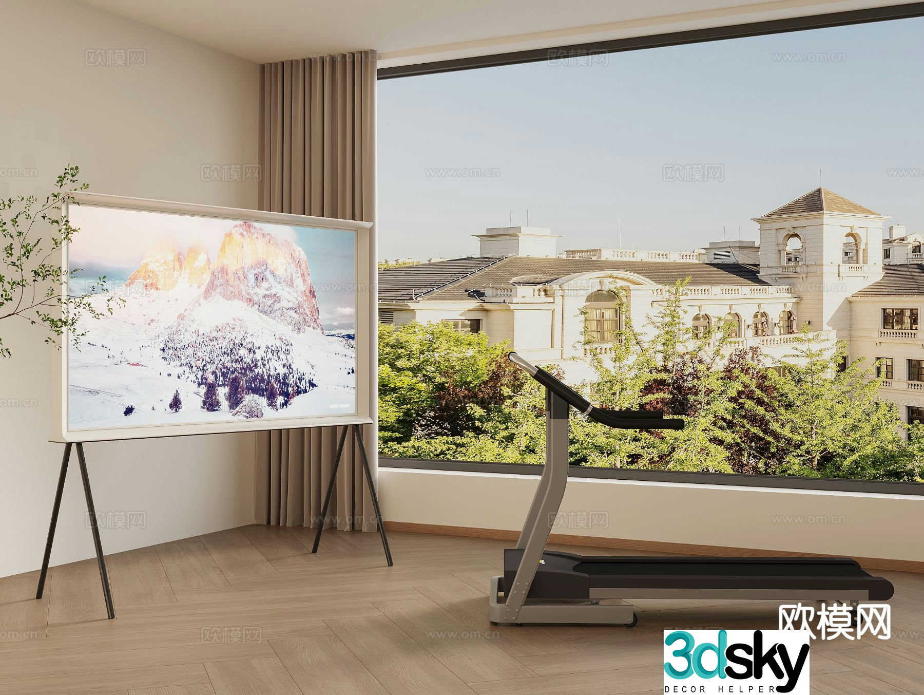 Modern sports equipment treadmill stand tv 3d model