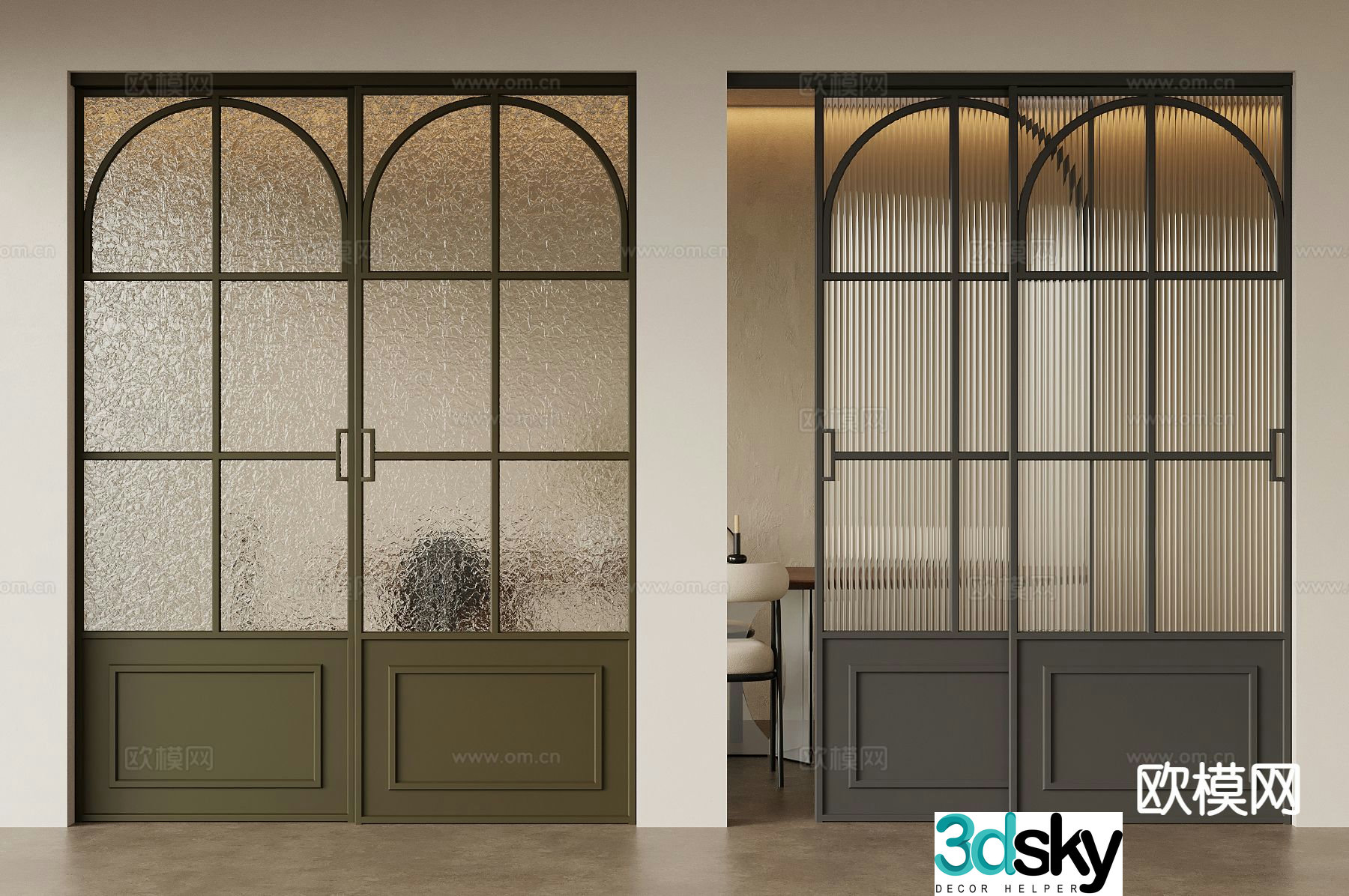 Middle-aged windscreen door sliding door craft glass door 3d model