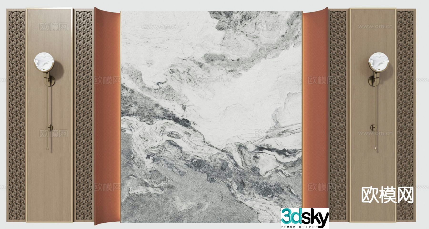 New Chinese style background wall sofa background 3d model