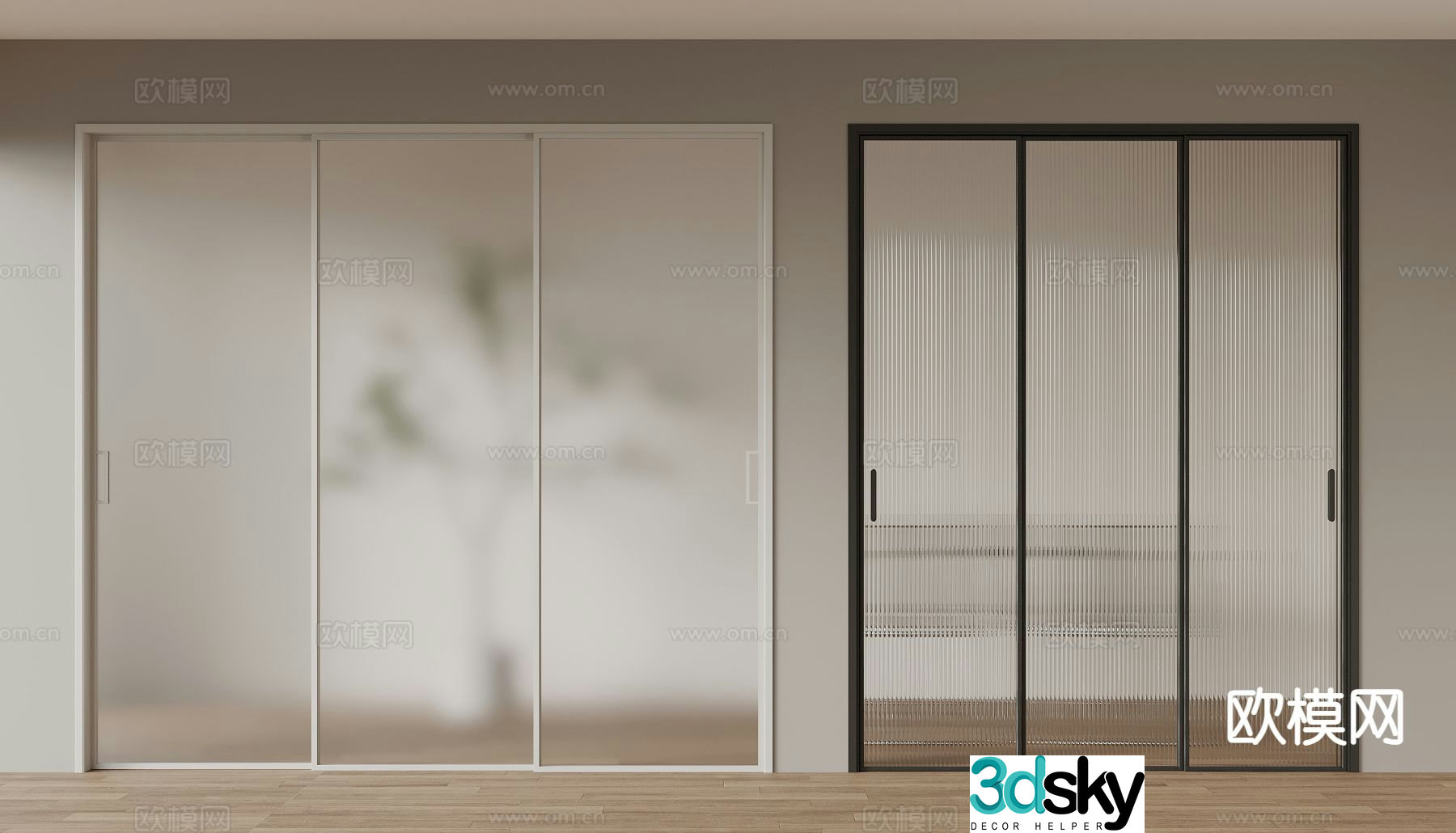 Modern sliding door triple-link sliding door Changhong glass door 3D model