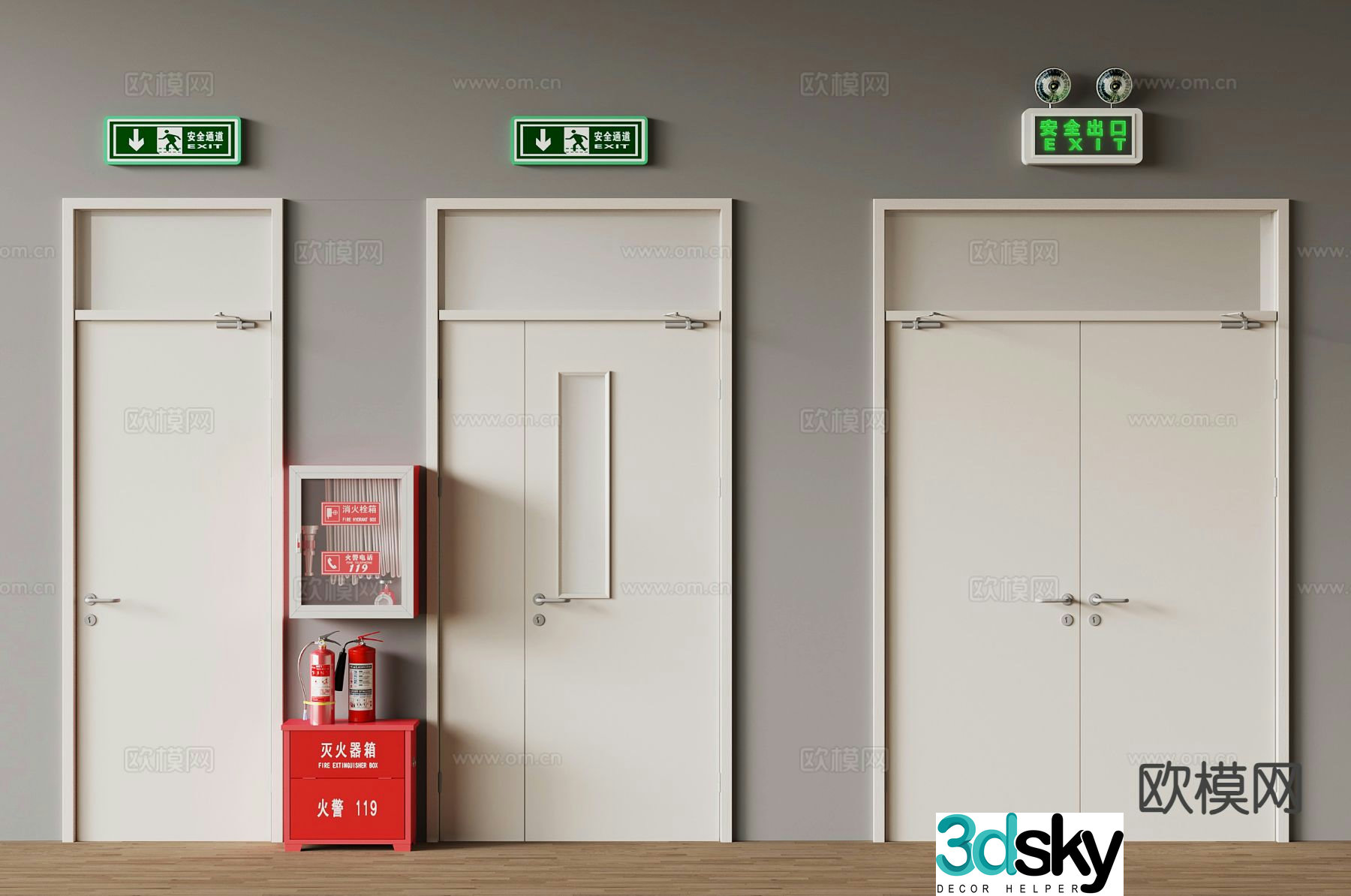 Modern security door fire door fire extinguisher 3d model