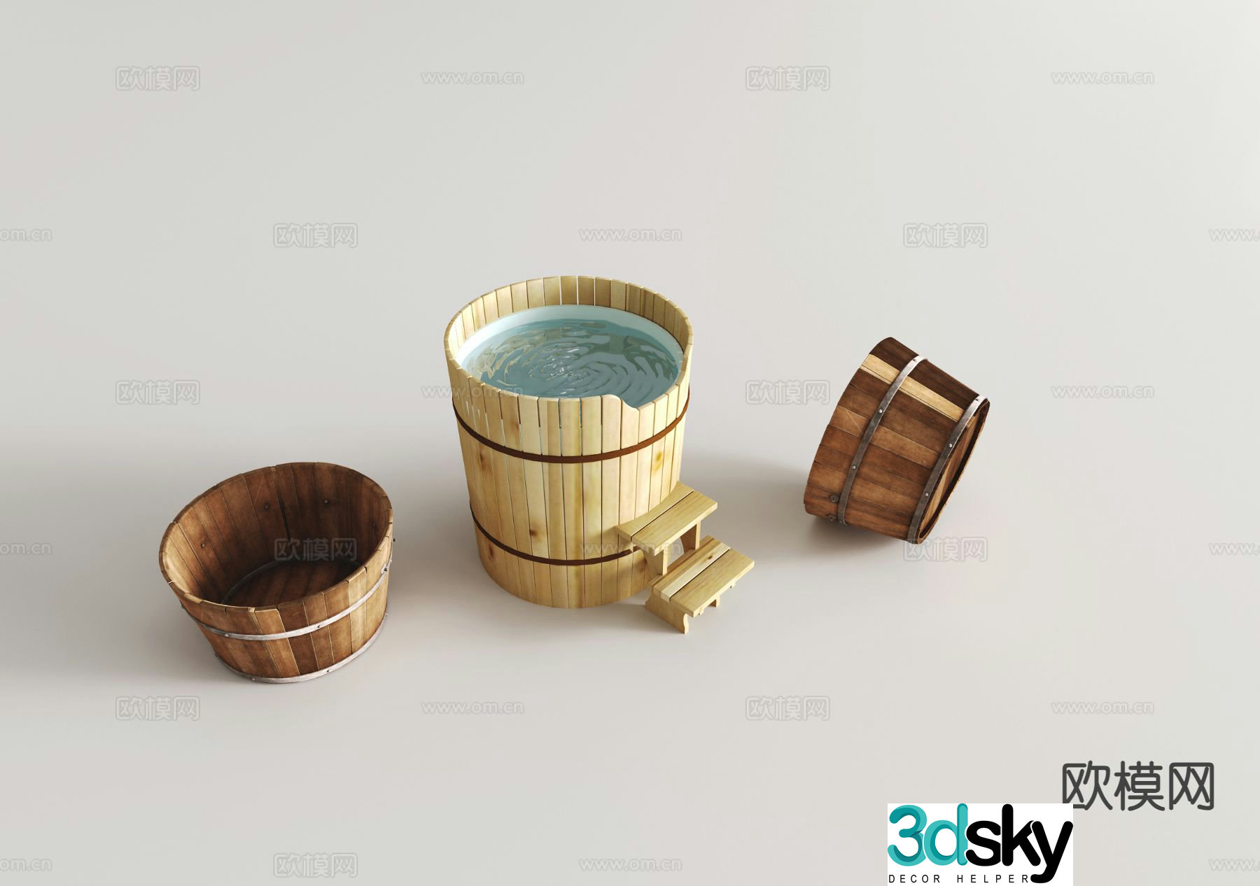 Wooden barrel Old wooden barrel Single bathtub Rice barrel Bucket 3d model