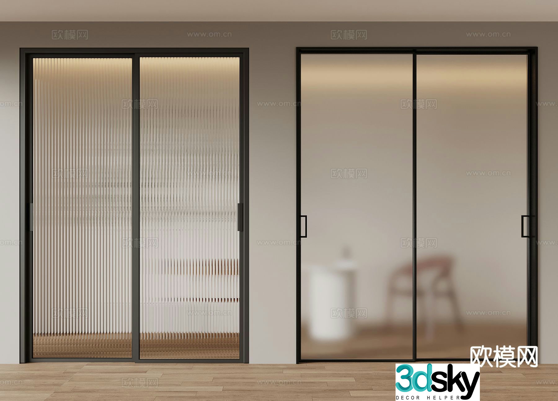 Modern Changhong glass door sliding door oil sand glass door sliding door 3d model