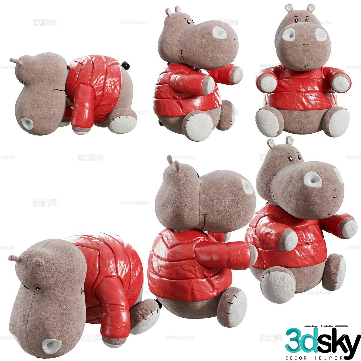 Plush toy doll toy hippopotamus 3d model