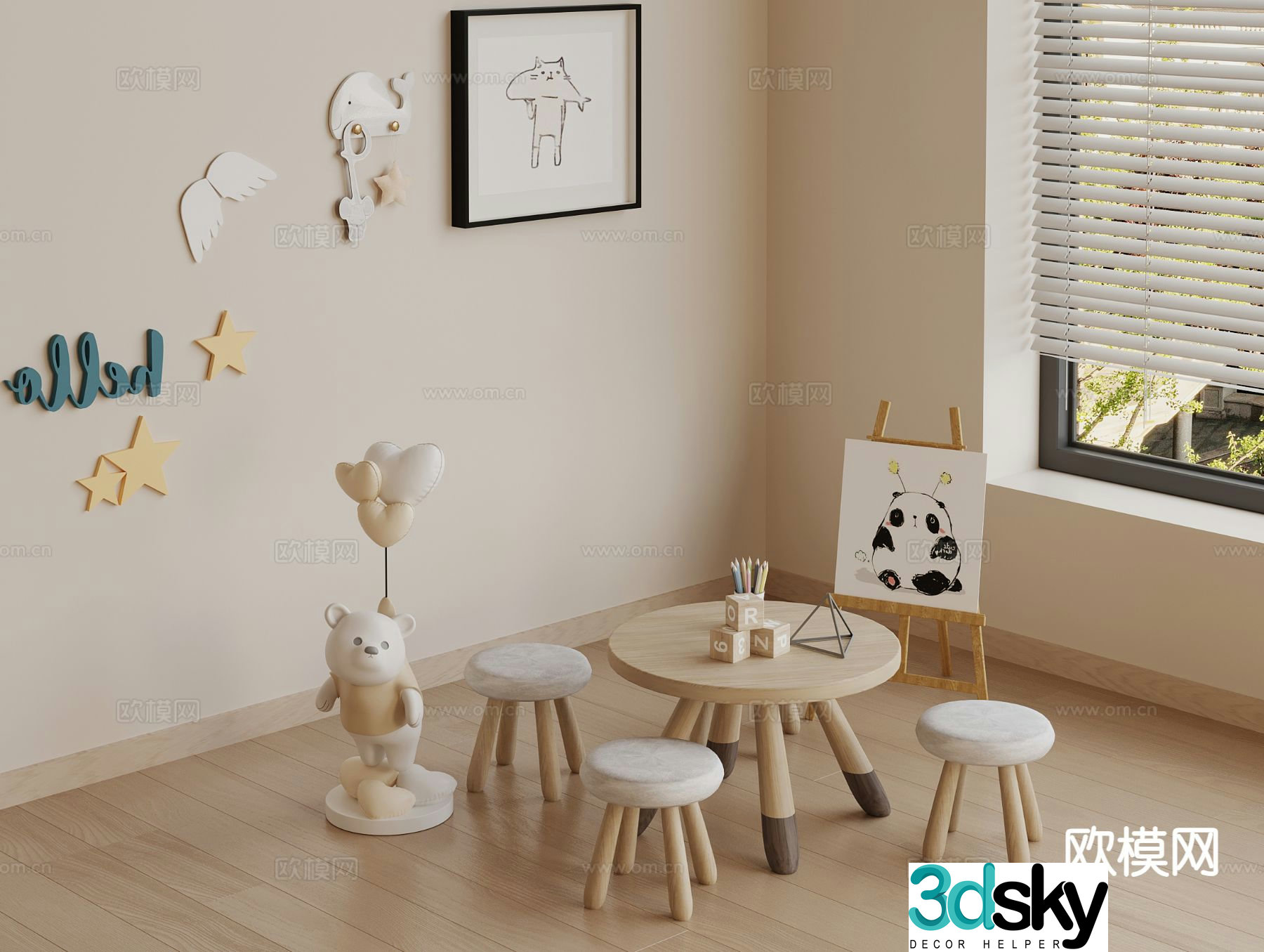 Modern children’s table and chair easel 3d model
