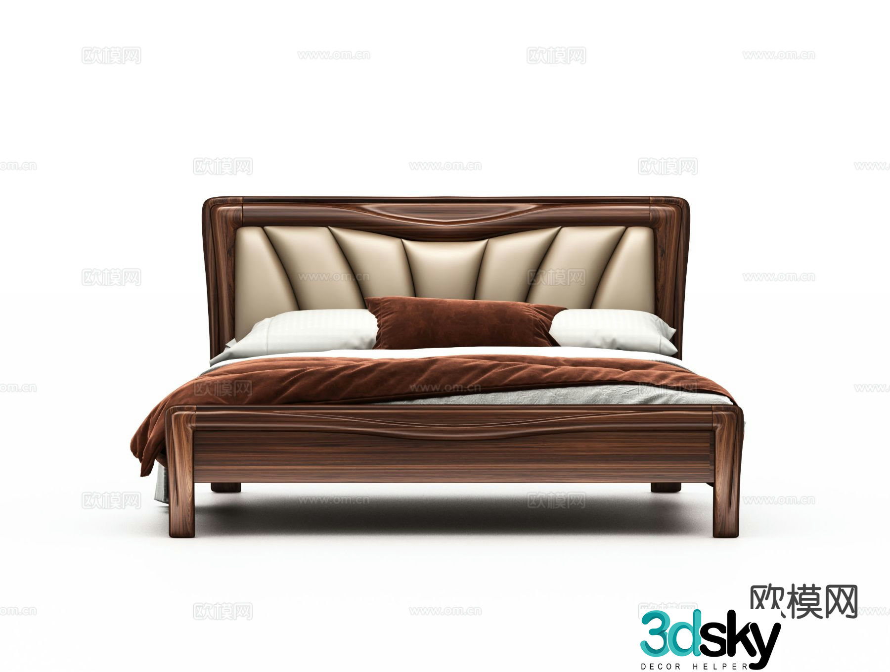 solid wood bed double bed 3d model