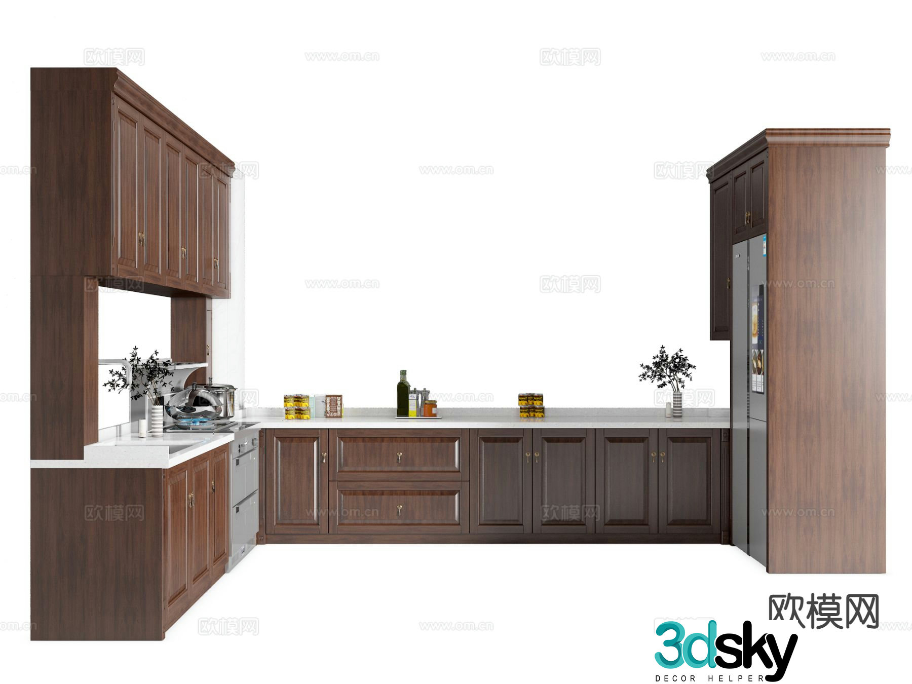 New Chinese-style solid wood cabinet refrigerator cabinet 3D model