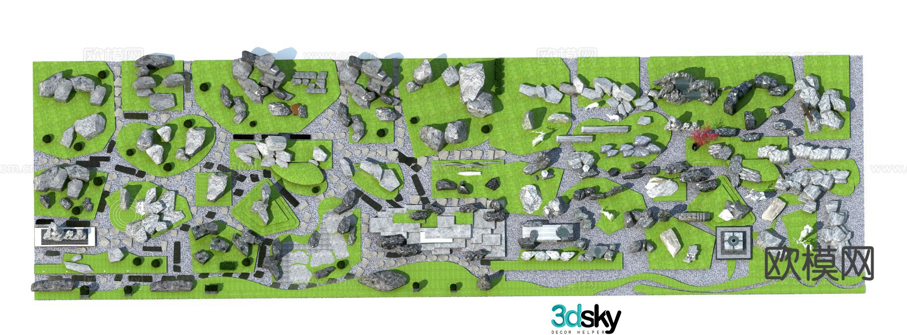 Tingbu stone courtyard paving bluestone road stone path 3d model