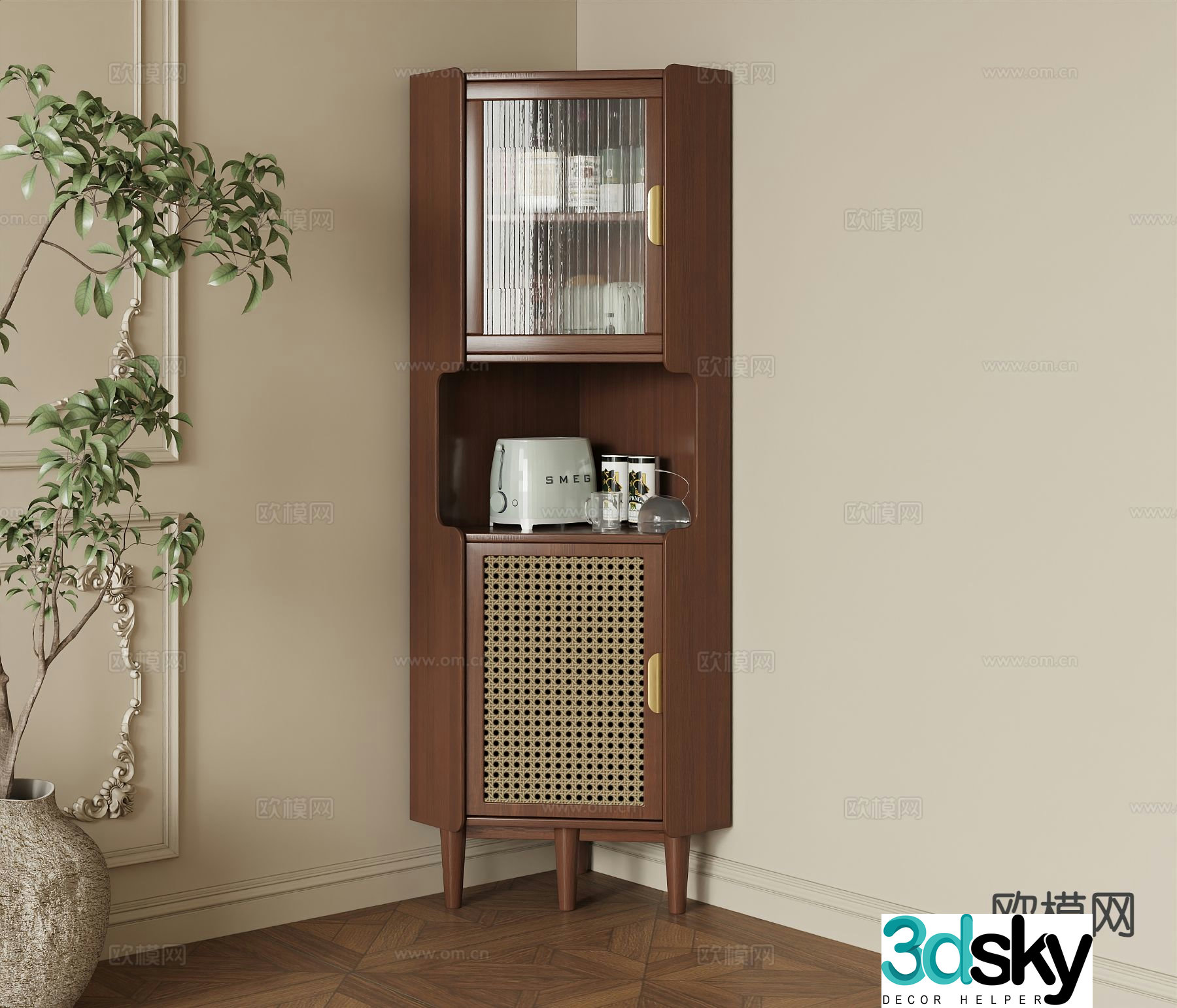 Middle-aged sideboard dining cabinet corner cabinet 3D model