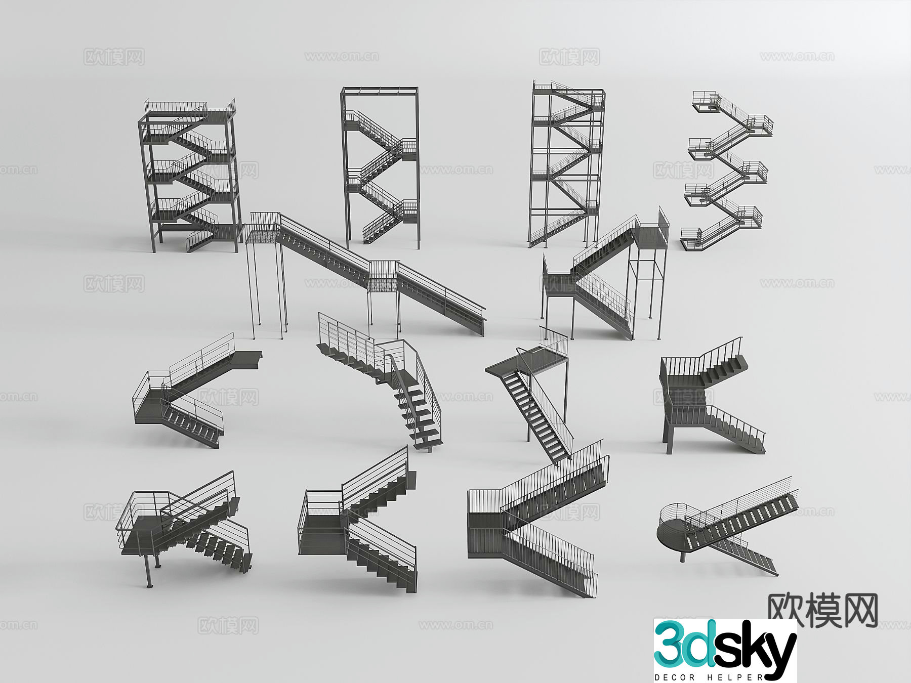 Steel stairs fire stairs outdoor escape stairs metal fire stairs external stairs 3D model