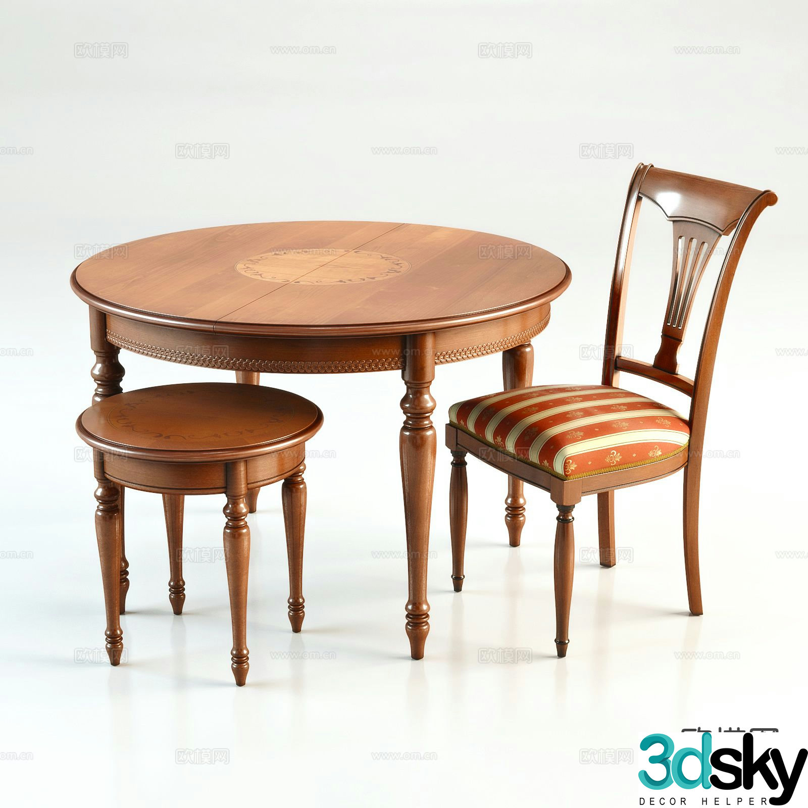 American dining table and chairs round dining table 3d model