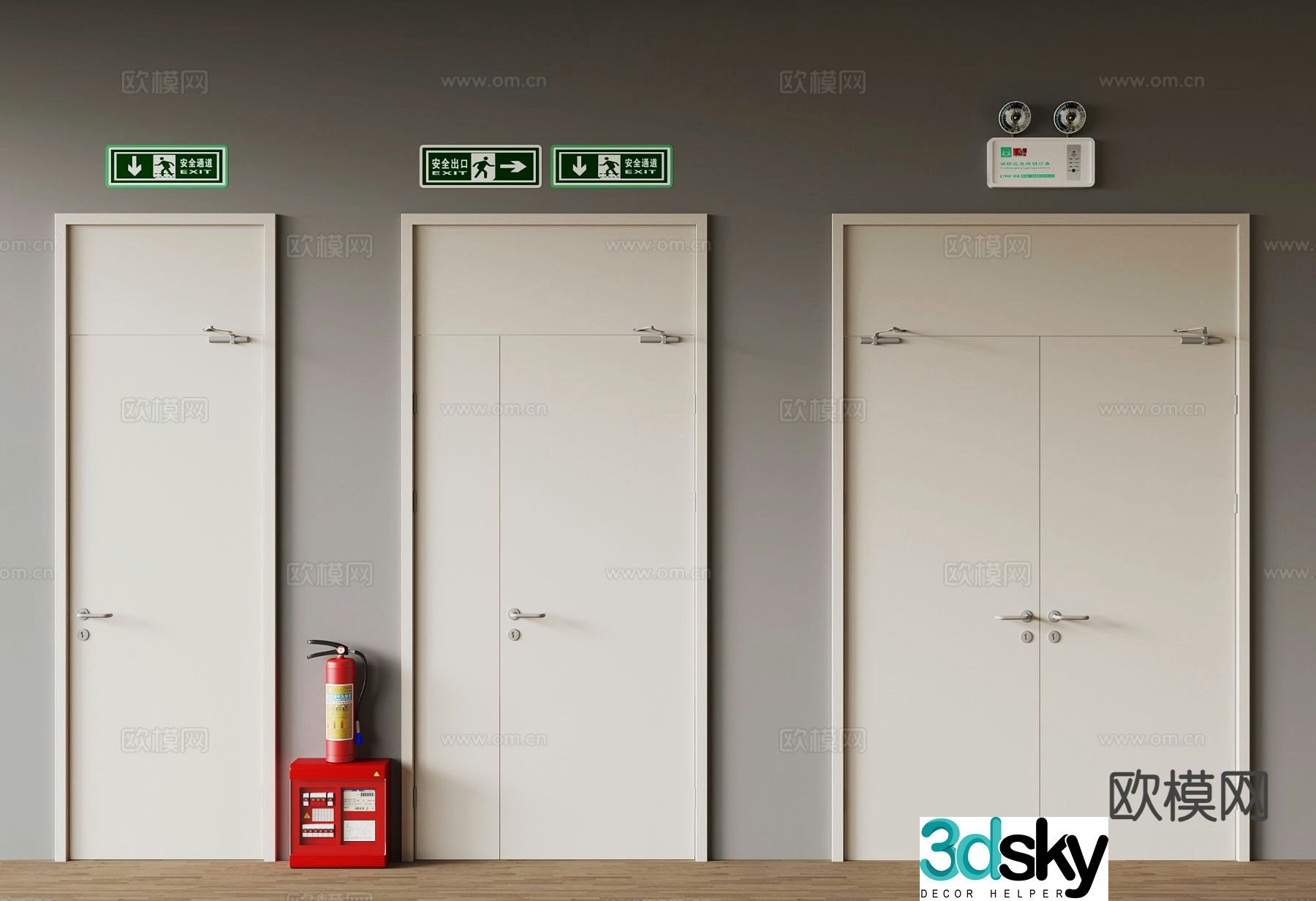 Modern security door fire door fire extinguisher 3d model