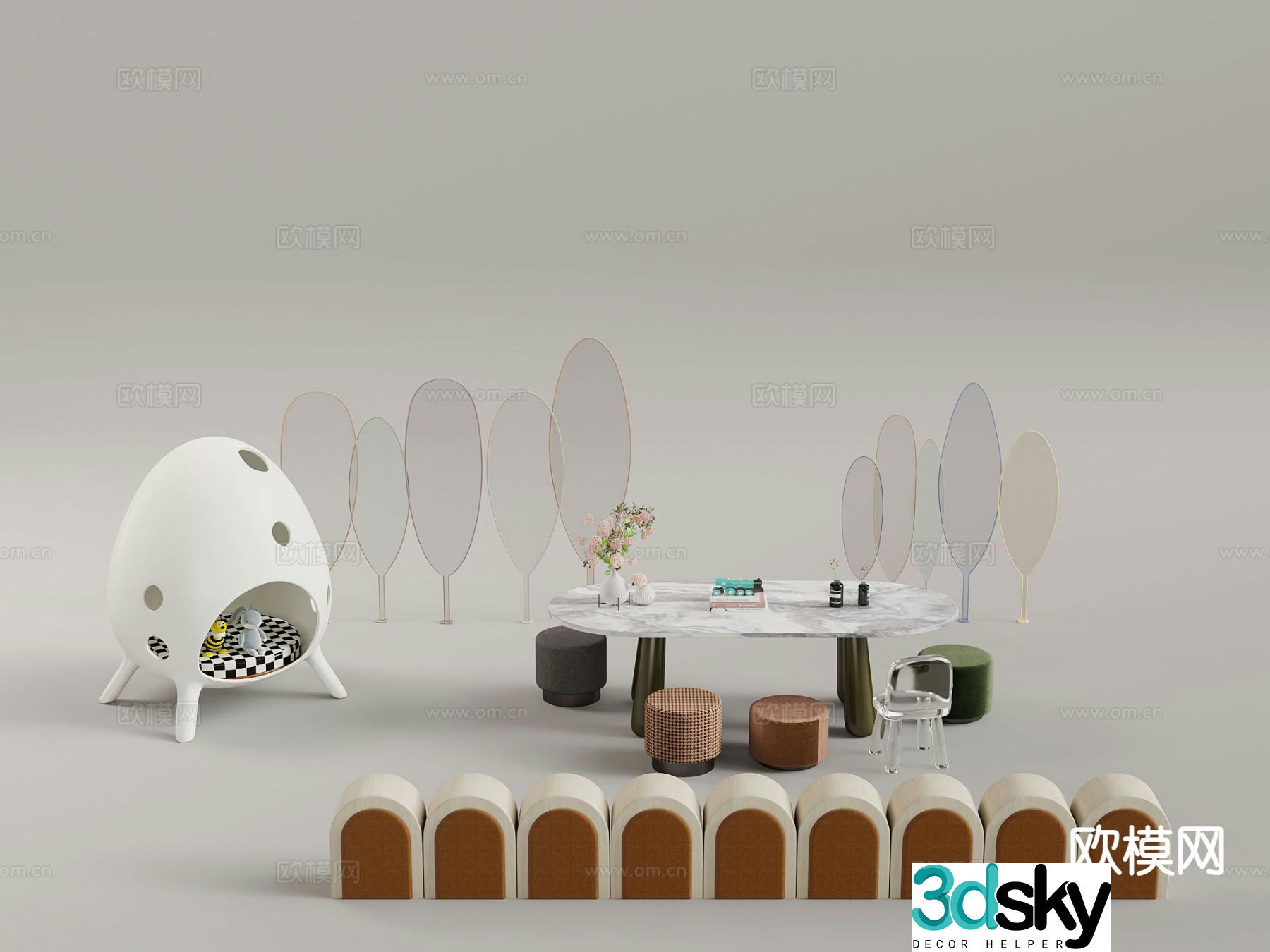 Modern children’s table and chairs toy table 3d model