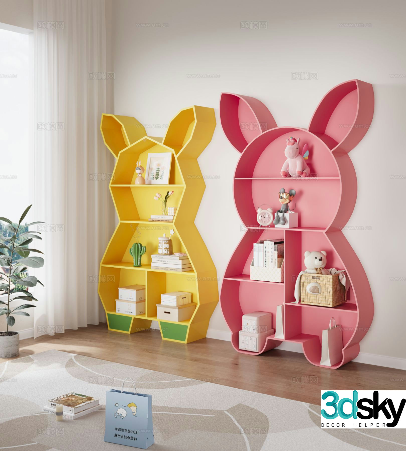 Children’s locker children’s bookcase rabbit bookcase 3d model
