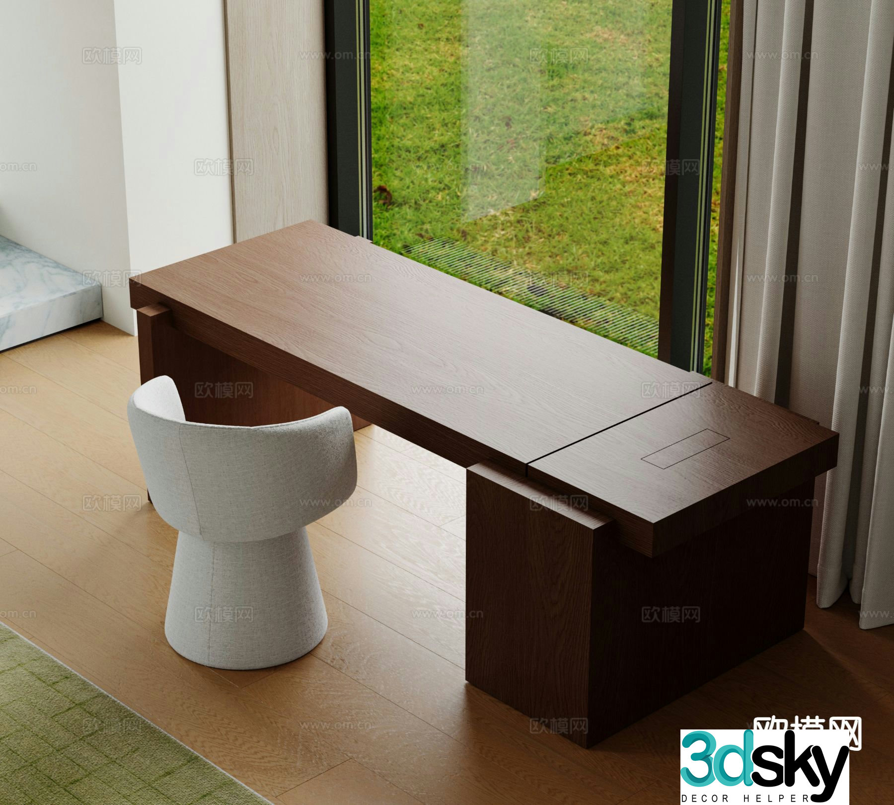 Solid wood desk chair 3d model