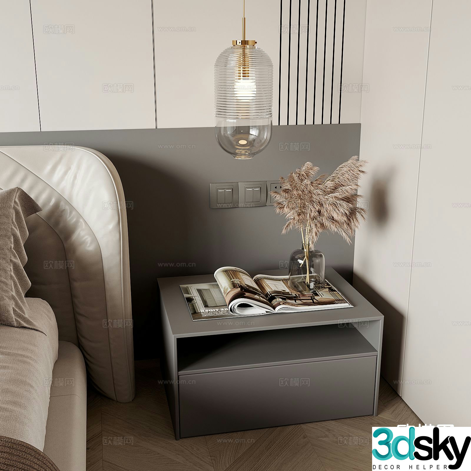 Modern bedside table chandelier 3d model