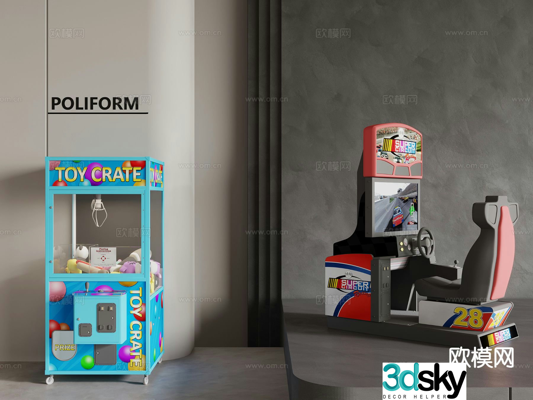 Modern claw machine racing game machine 3d model