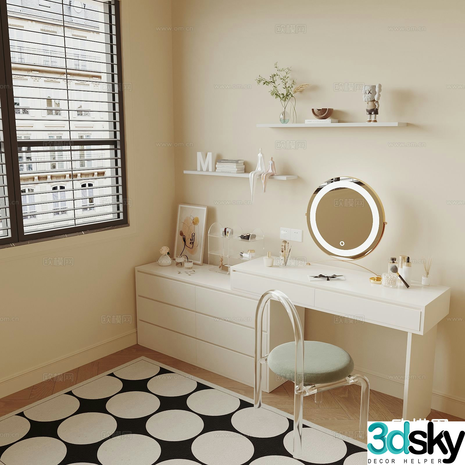 Cream style dressing table dressing table 3d model