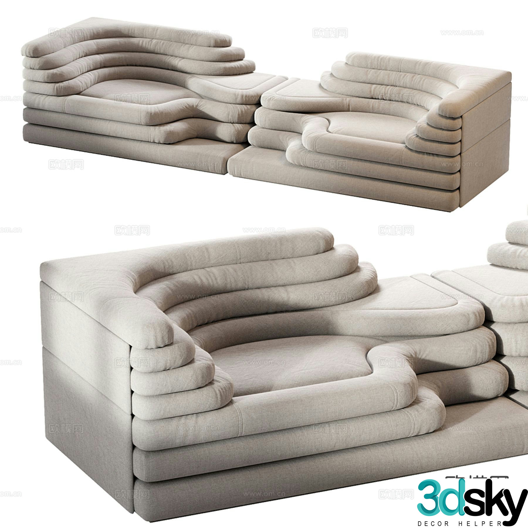 Modern special-shaped sofa double sofa 3d model