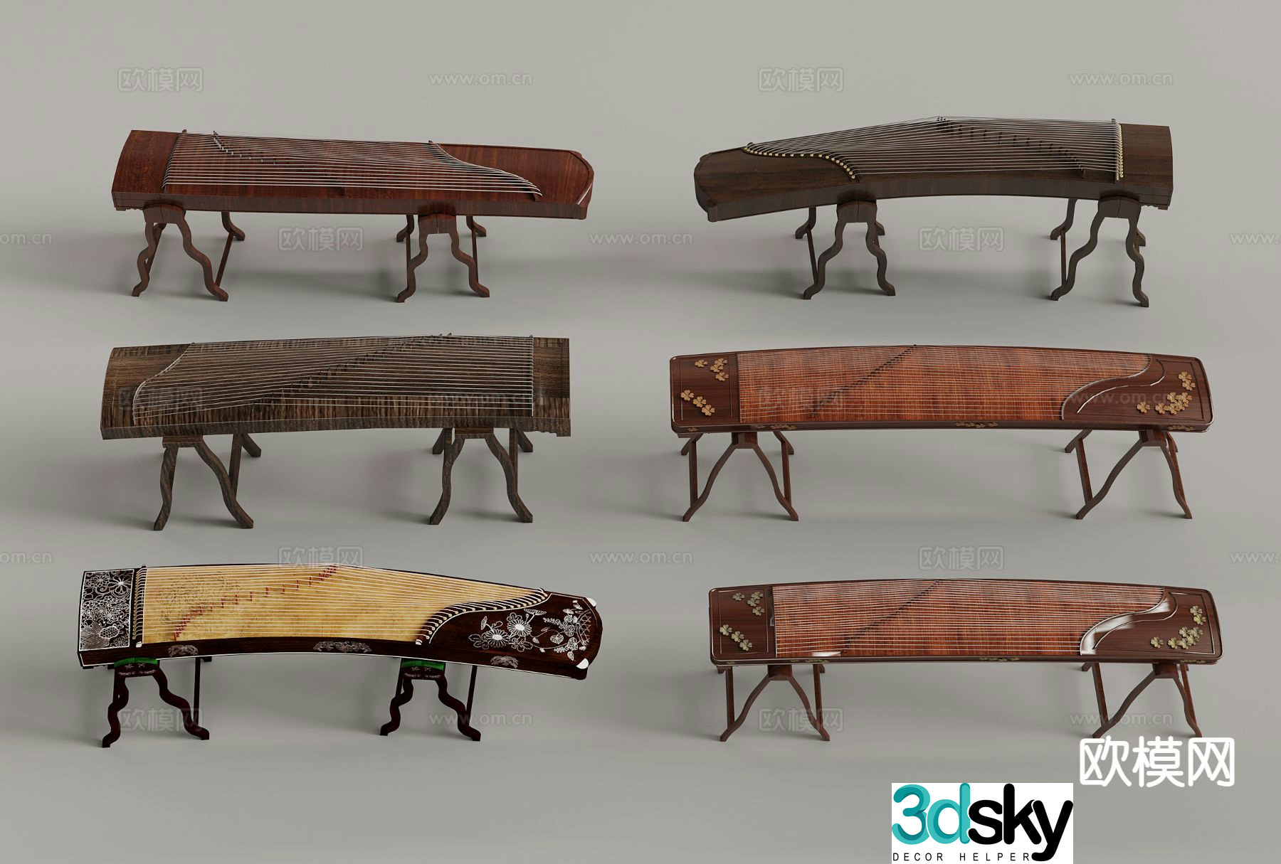 National musical instrument guzheng 3d model