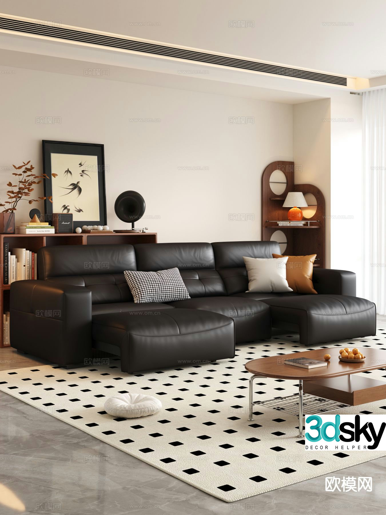 Three seater sofa upholstered sofa 3d model