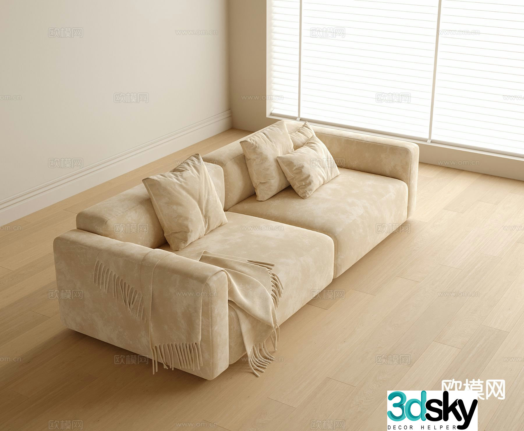 Cream style sofa double sofa 3d model
