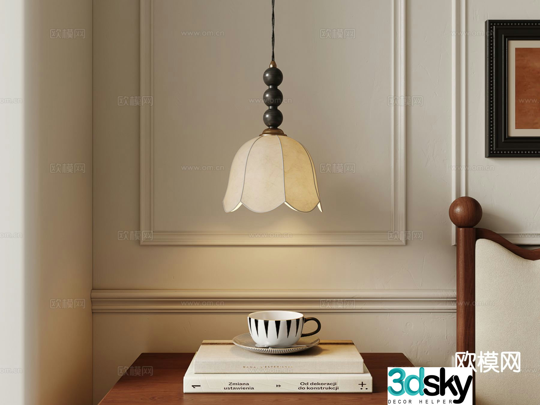 French retro chandelier bedside small chandelier 3d model