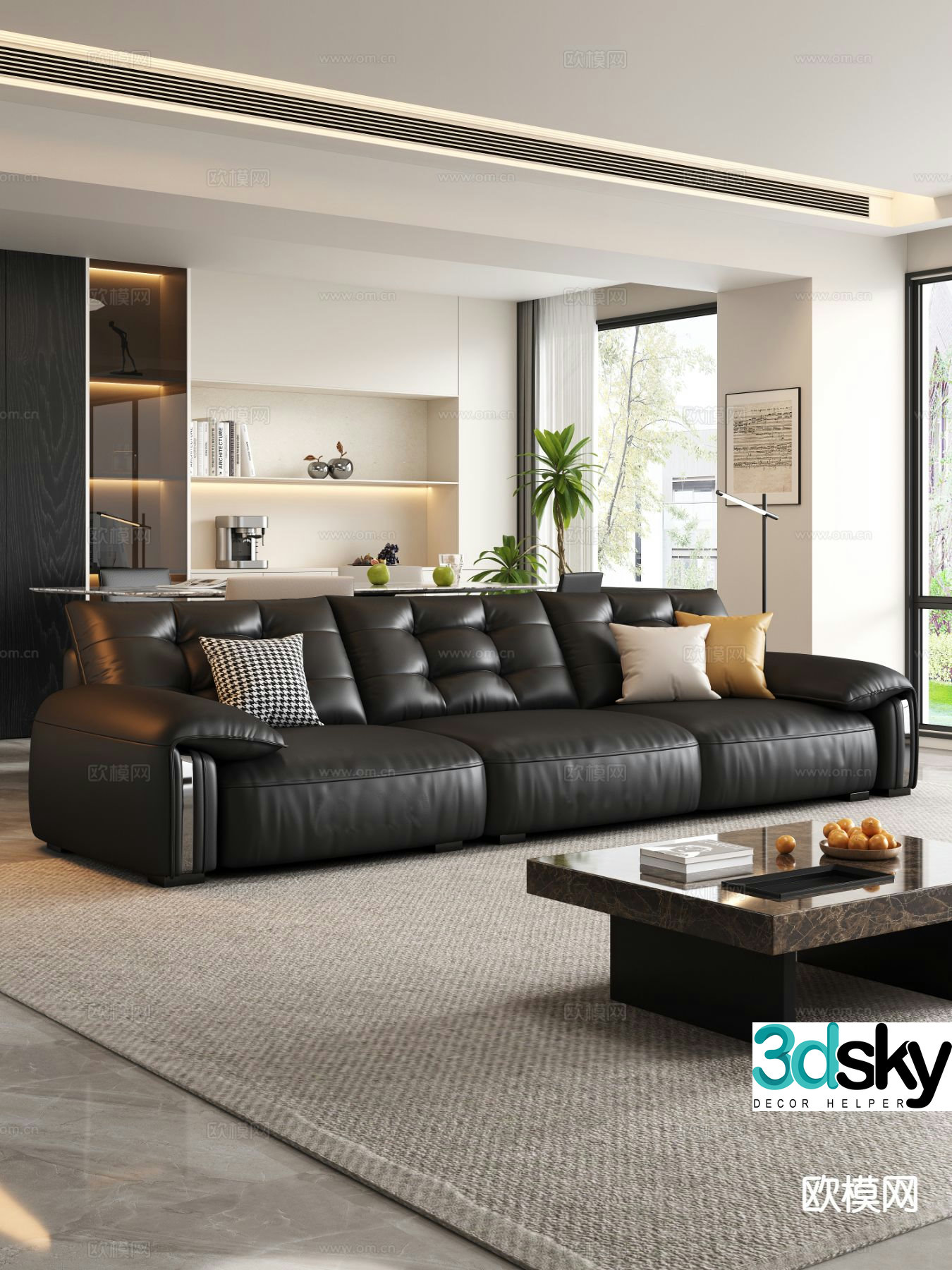 Modern three-seat sofa 3d model