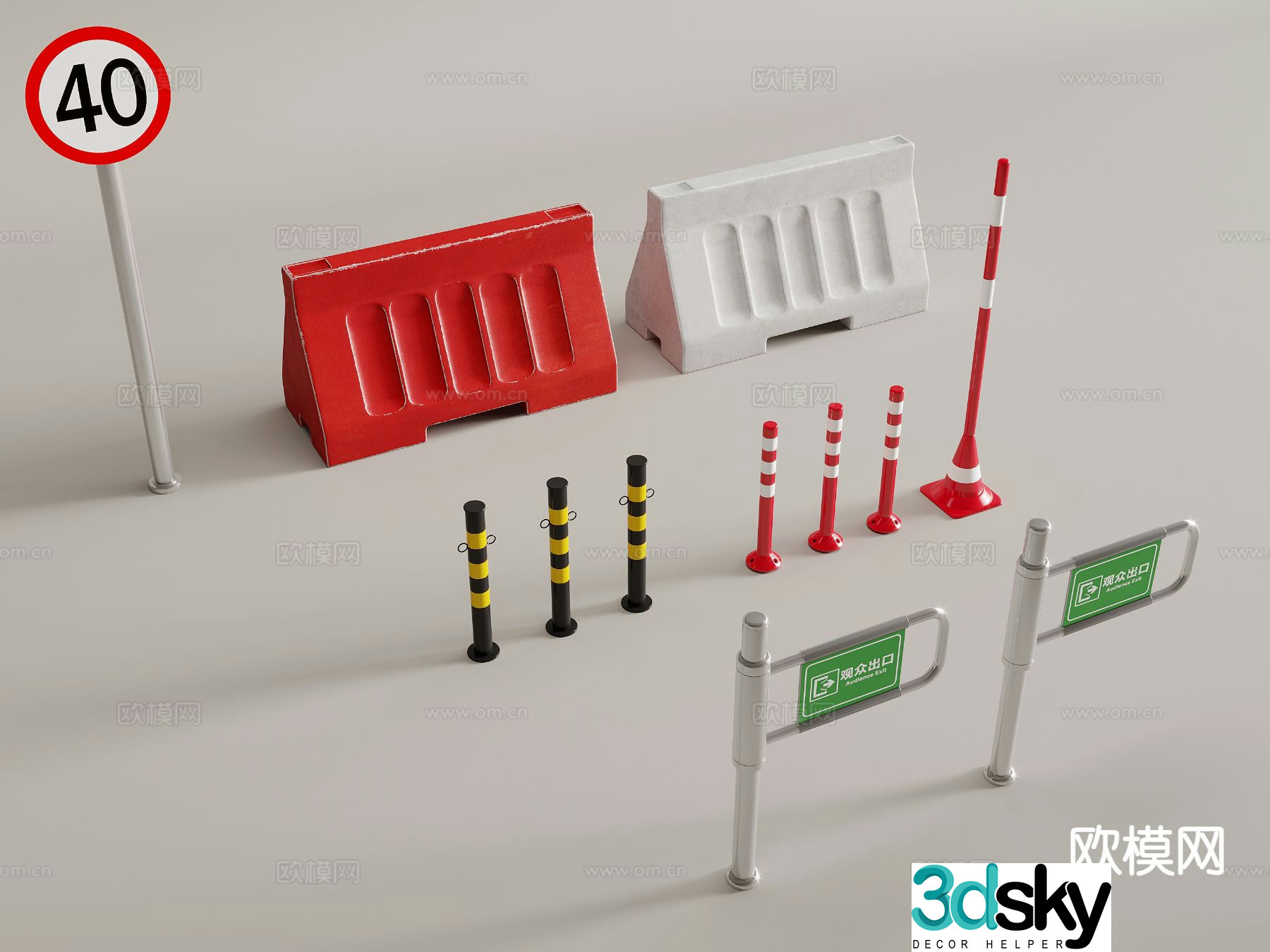Modern municipal roadblock, anti-collision column, anti-collision guardrail, isolation guardrail 3D model