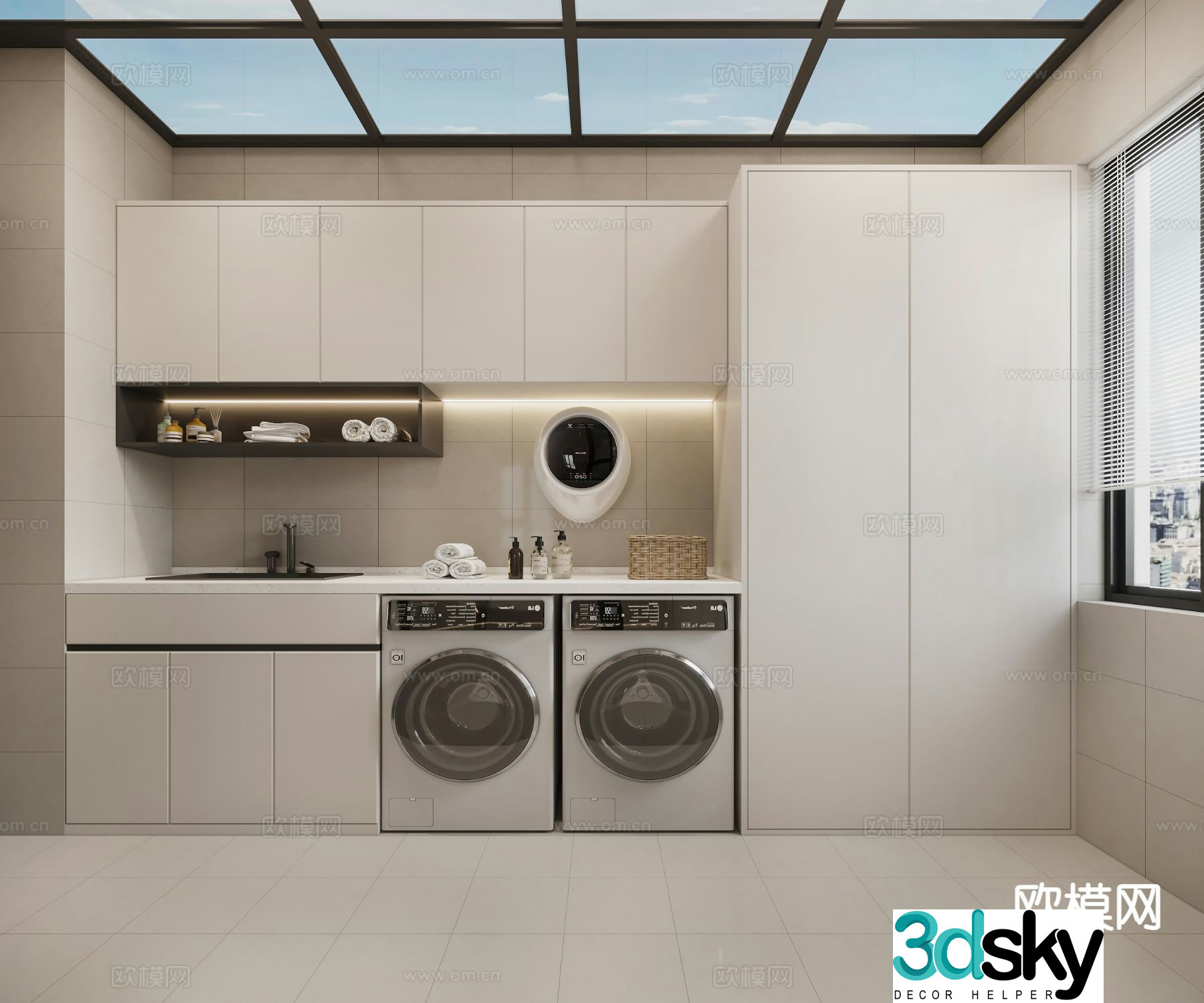 Modern laundry room washing machine cabinet 3d model