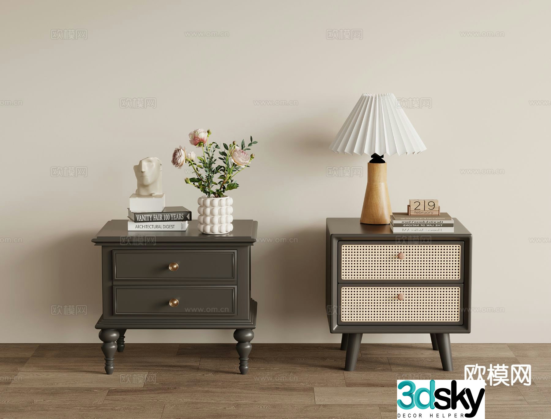French bedside table rattan bedside table 3d model