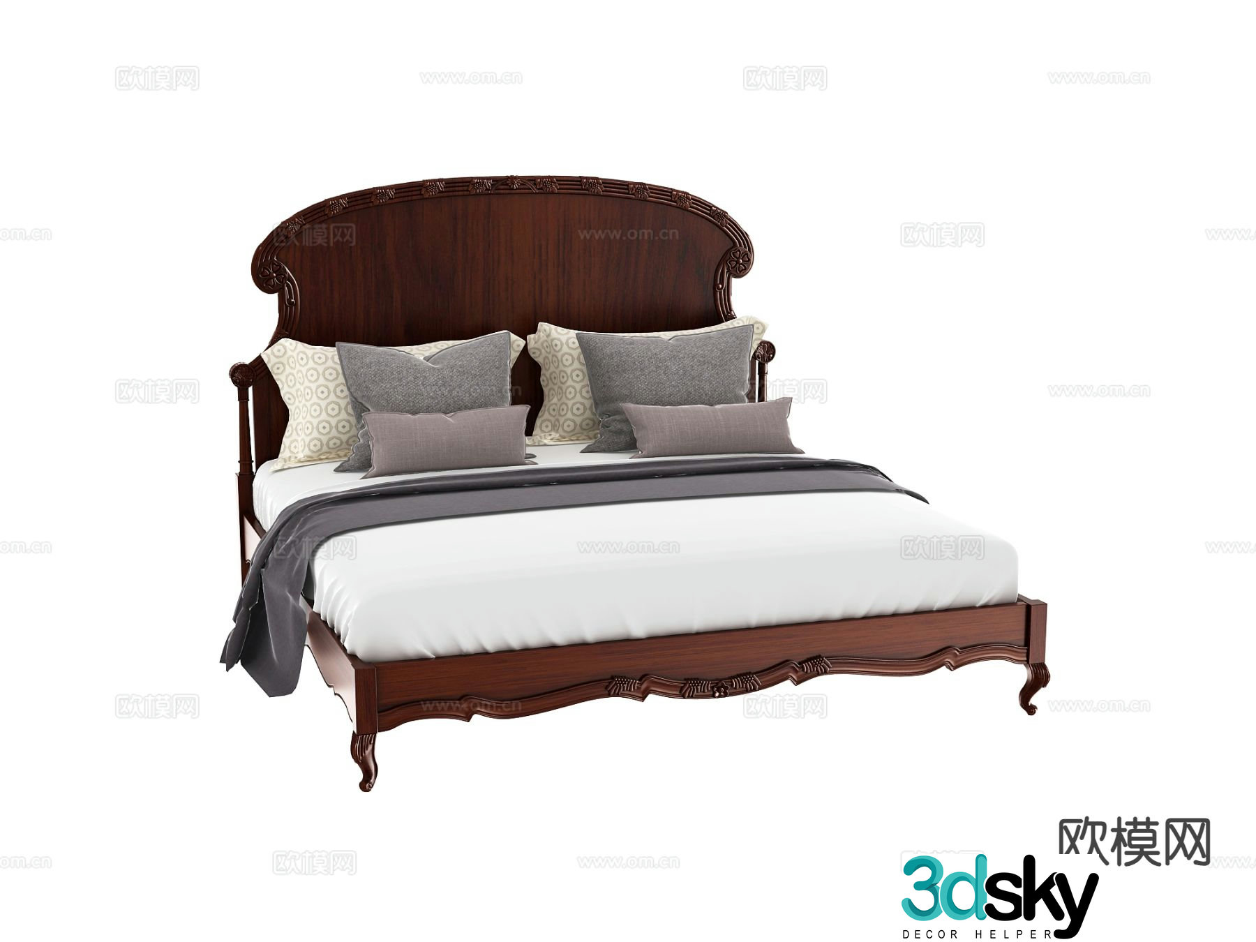 European double bed 3d model