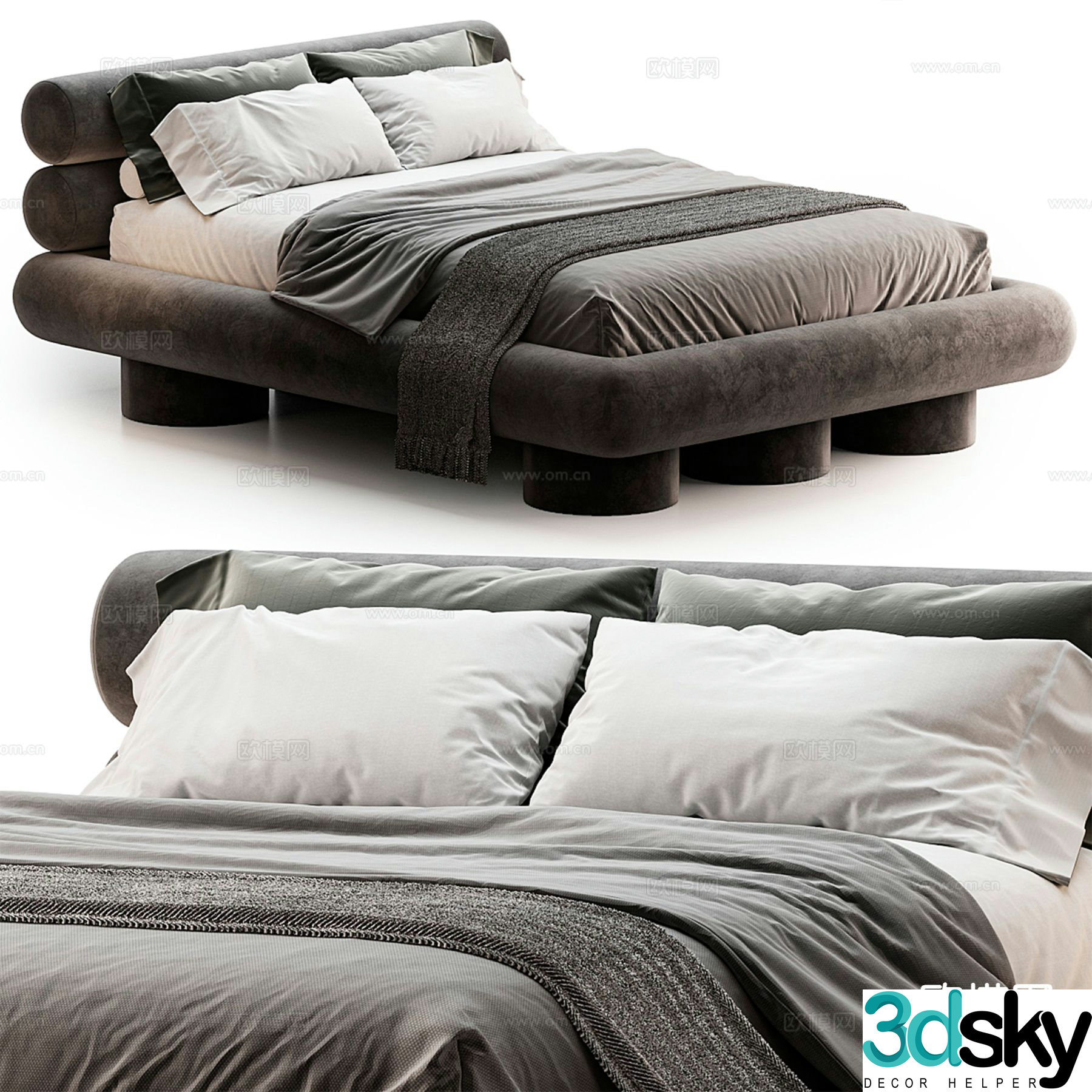 Modern fabric double bed 3d model