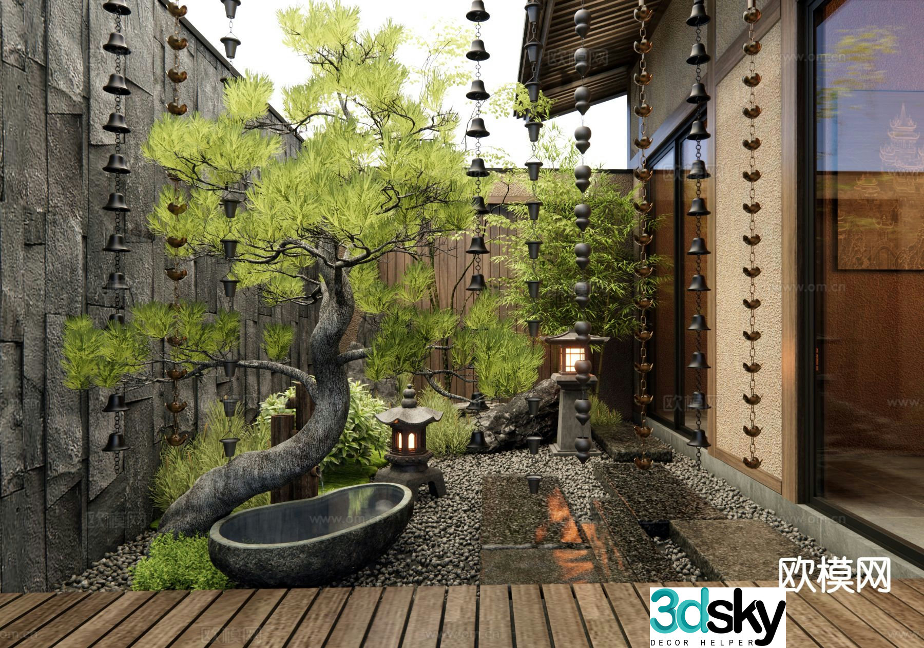 Japanese garden landscape 3d model