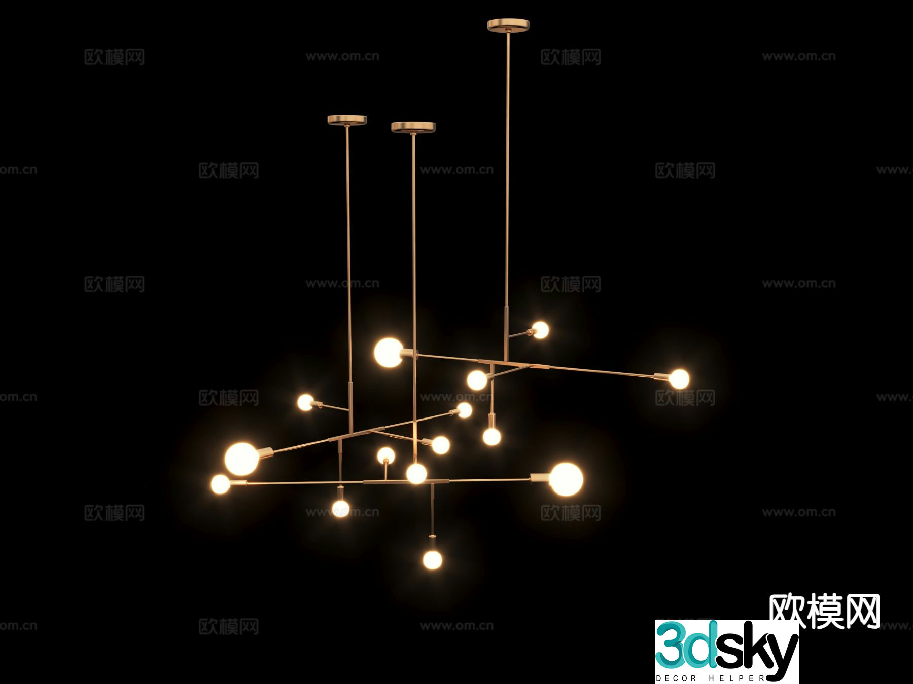Modern multi-head chandelier 3d model