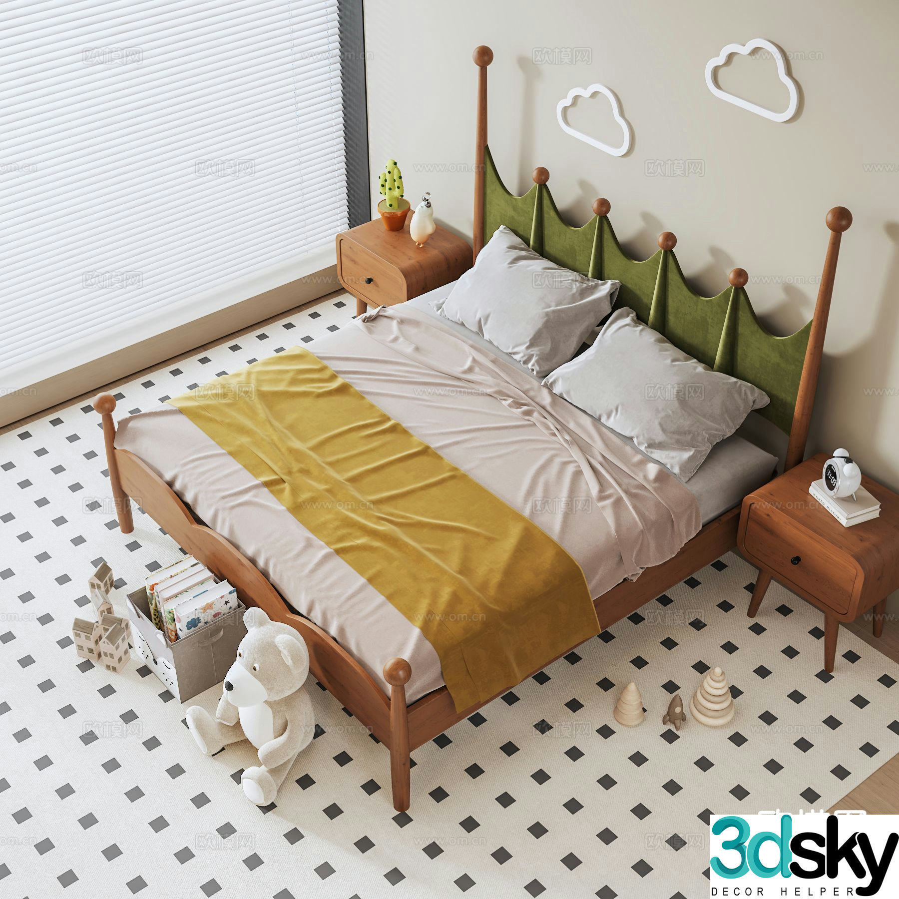 Modern children’s bed double bed 3d model
