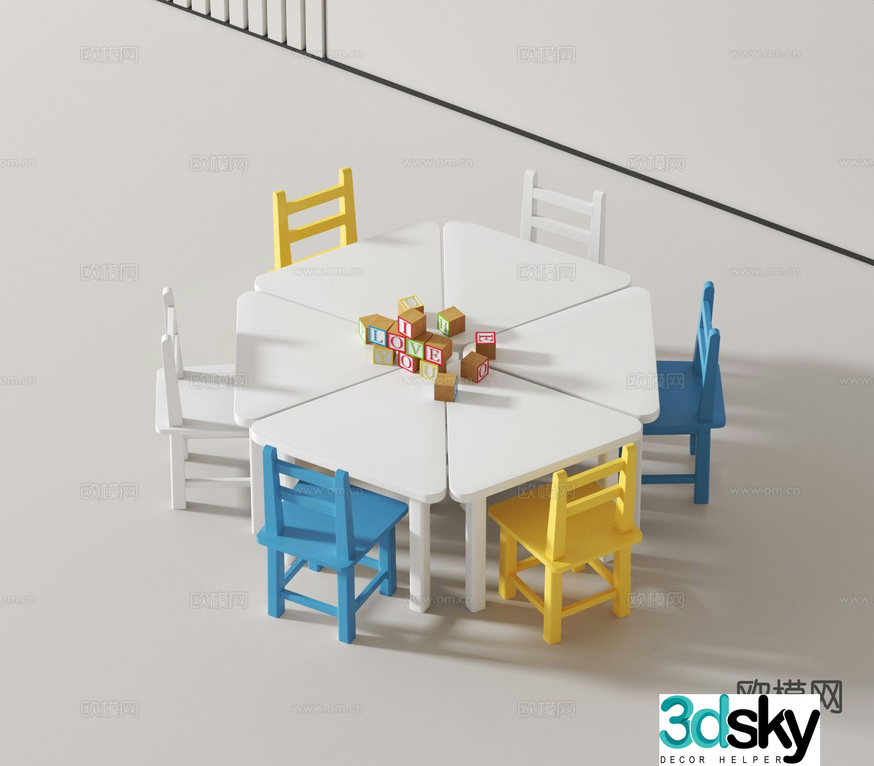 Modern children’s table and chairs toy table 3d model