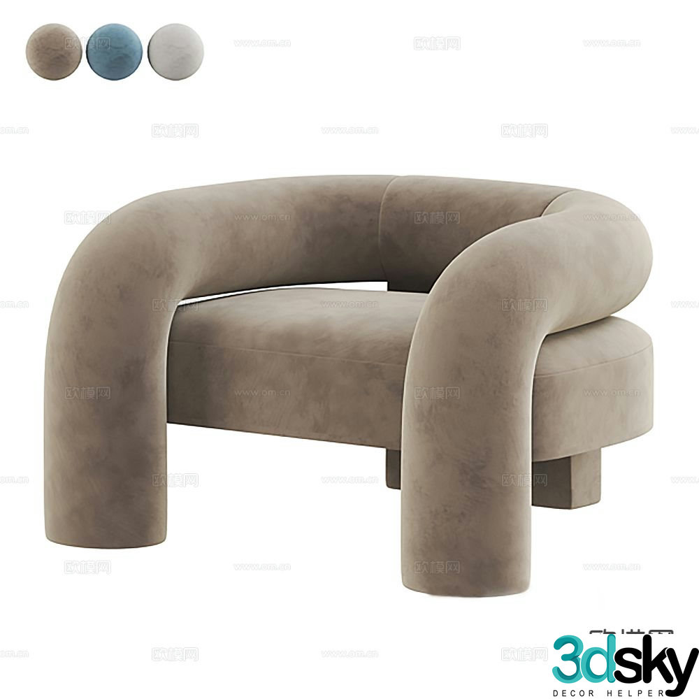 Modern velvet sofa single sofa 3d model