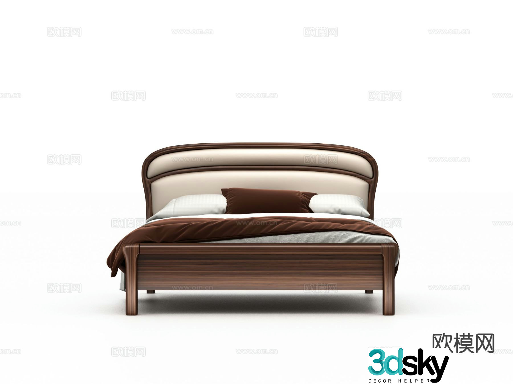 Modern solid wood bed double bed leather bed 3d model