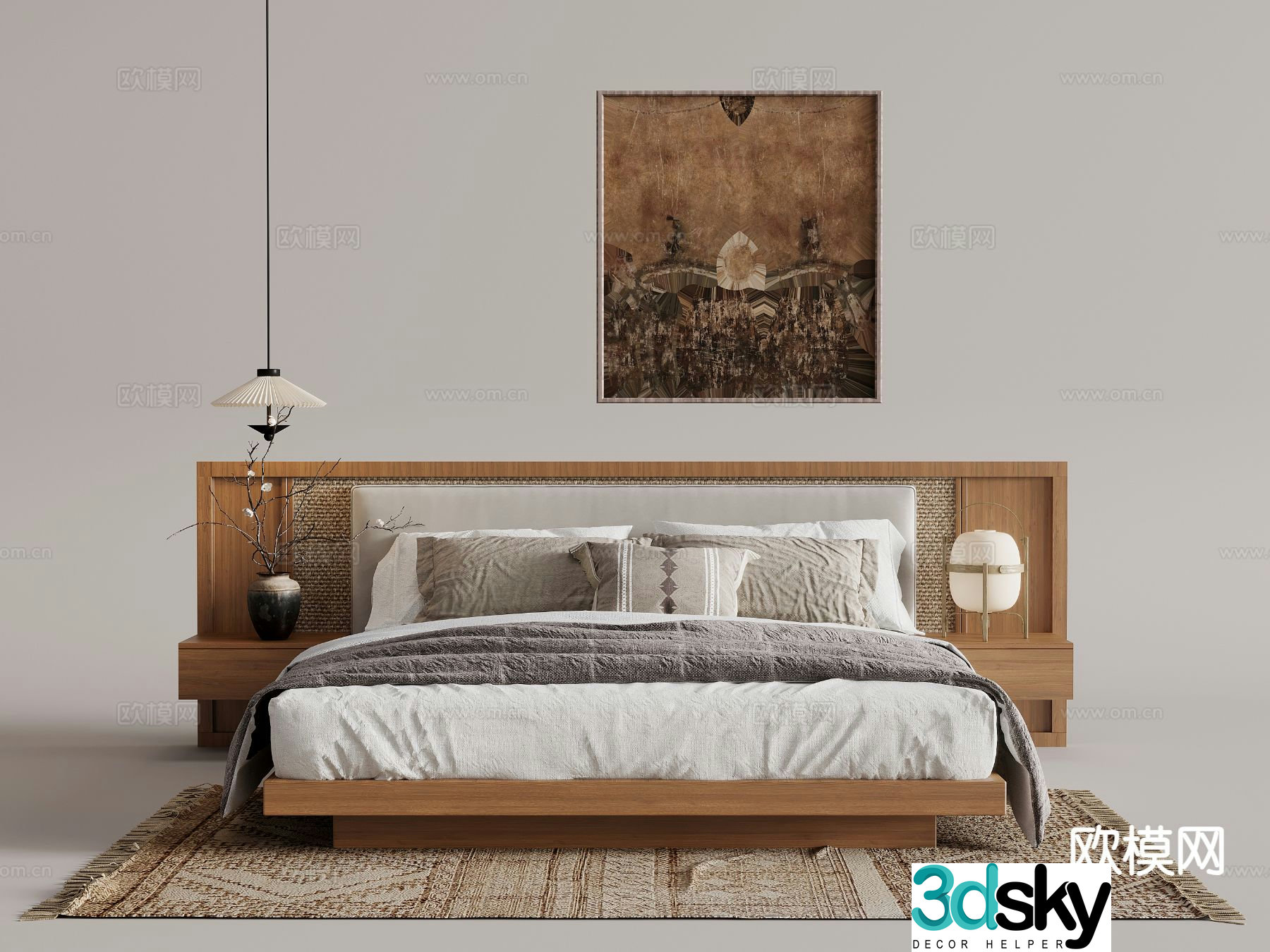 Medieval style double bed bed screen wall skirt 3D model