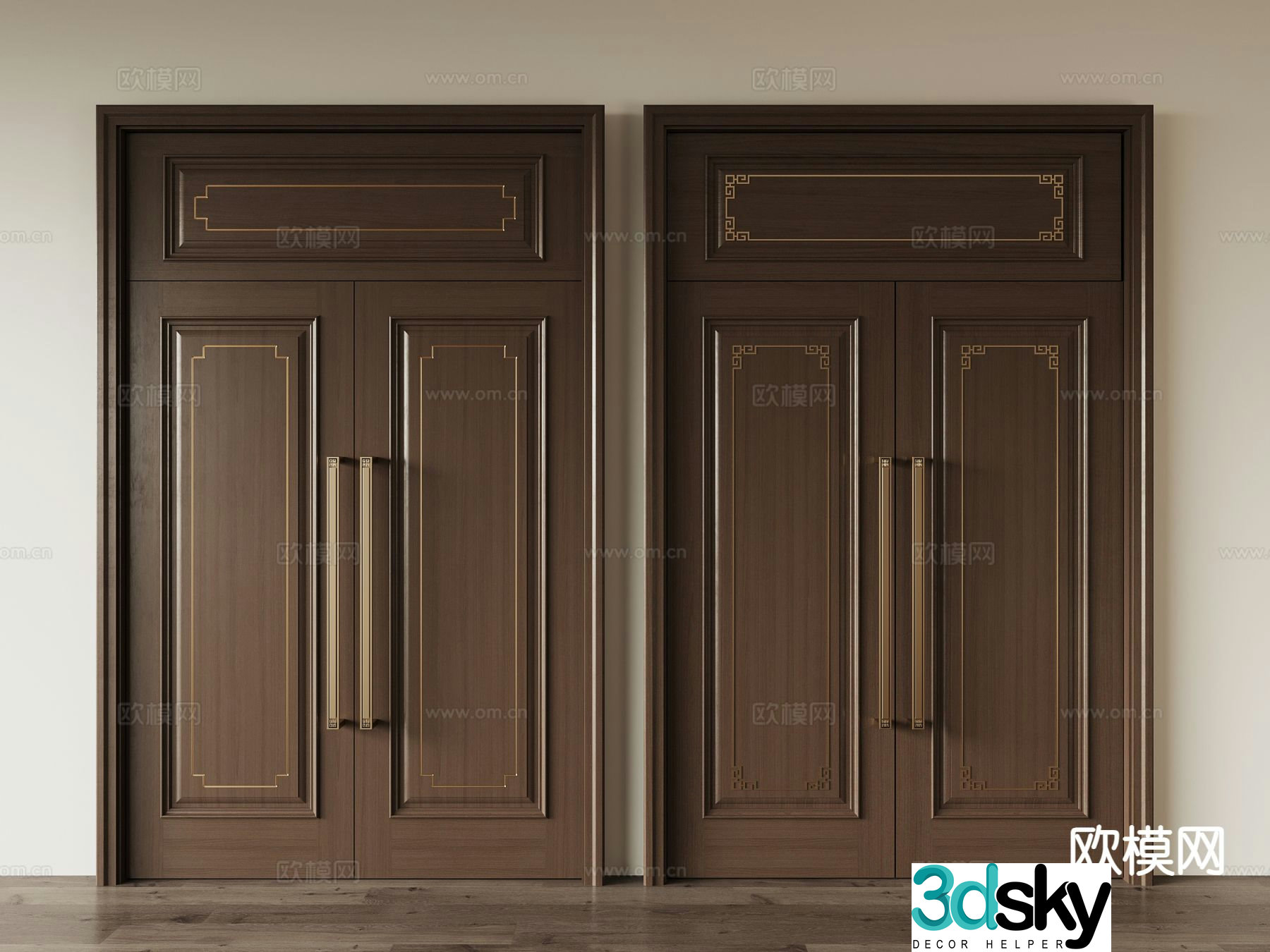 New Chinese style double-opening door open ceiling door double-opening door 3D model