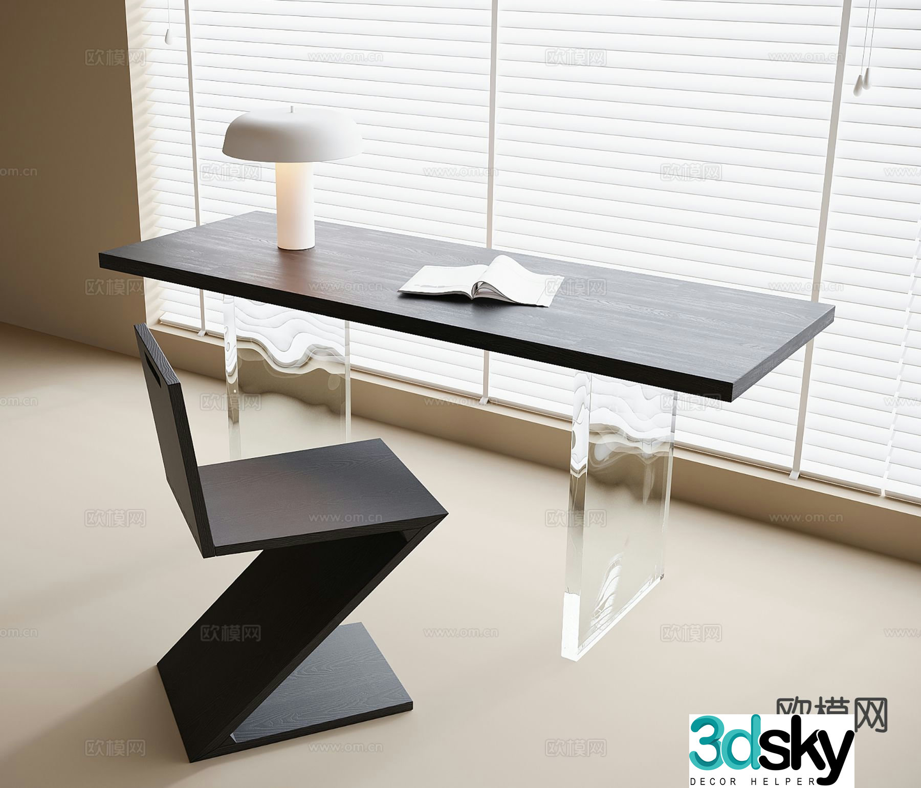 modern desk desk 3d model