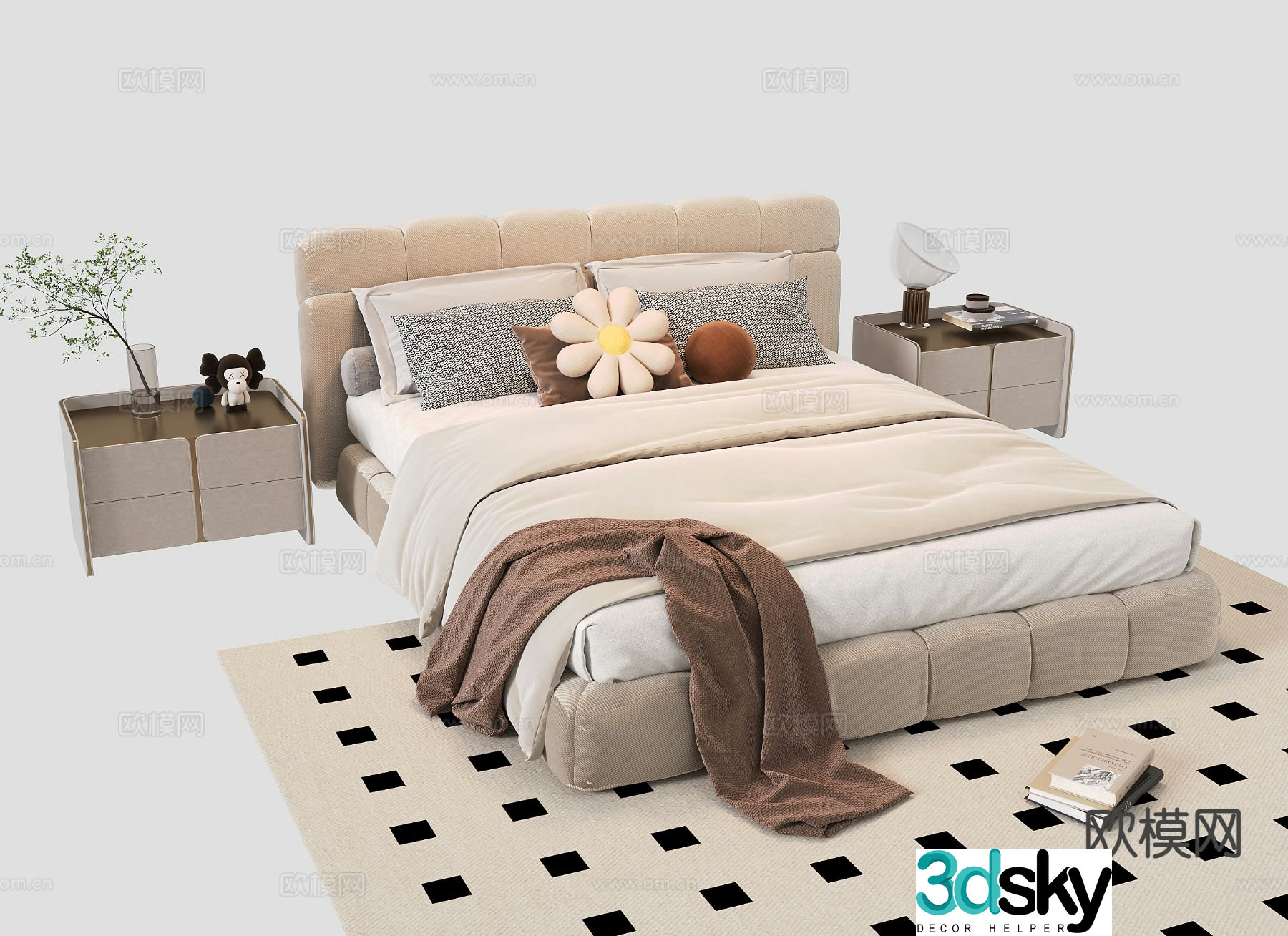 French bed double bed 3d model