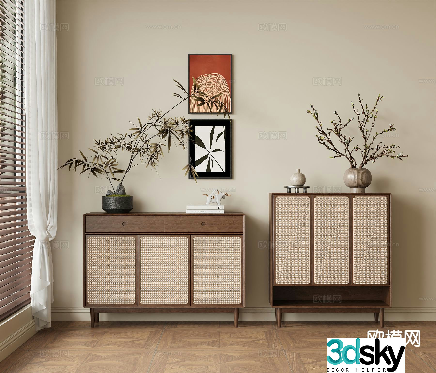 Middle-aged side cabinet porch cabinet end view cabinet 3D model