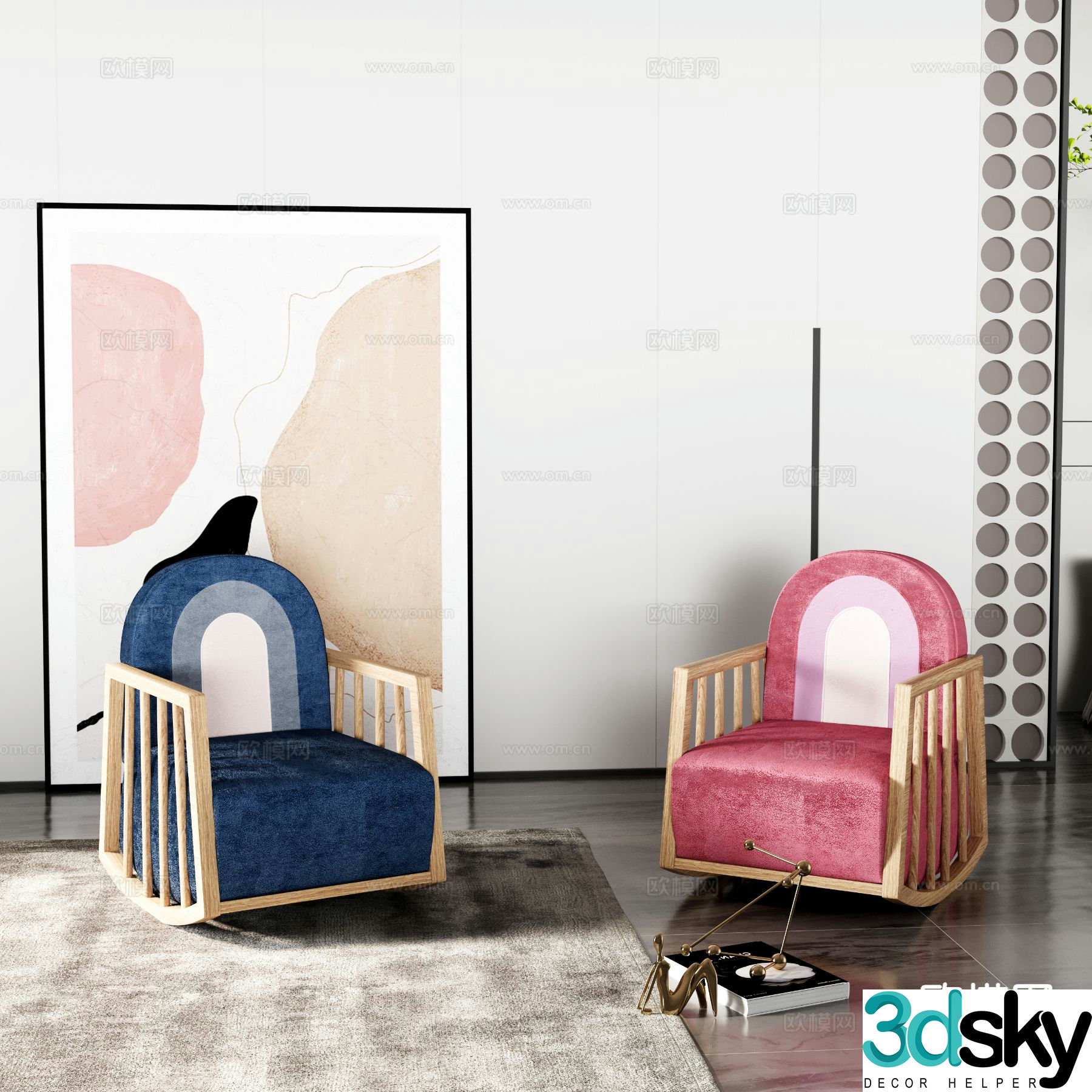 Nordic children’s chair rocking chair 3d model