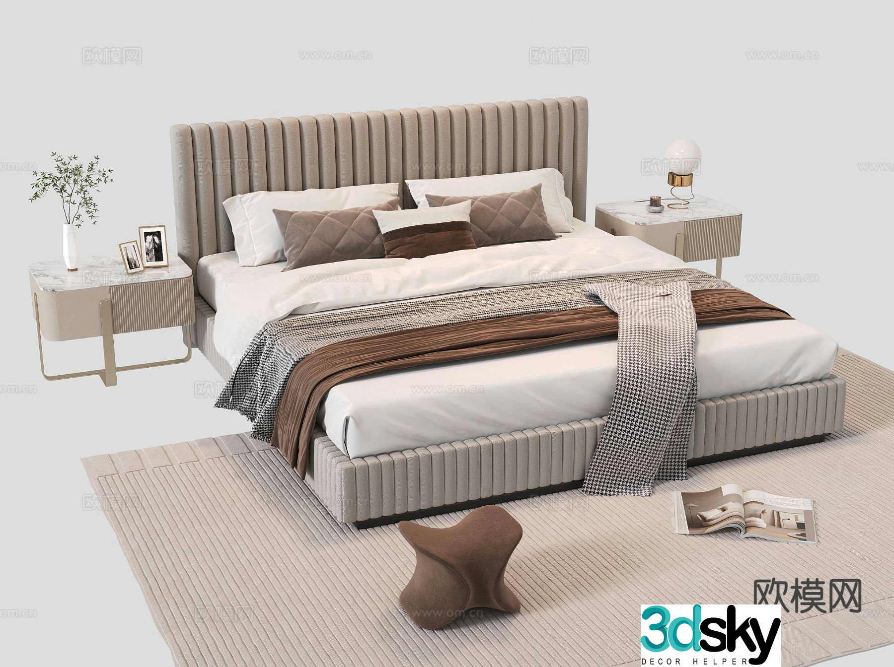 French bed double bed 3d model
