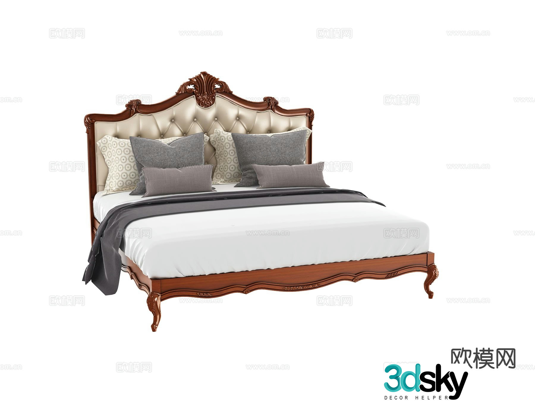European double bed 3d model