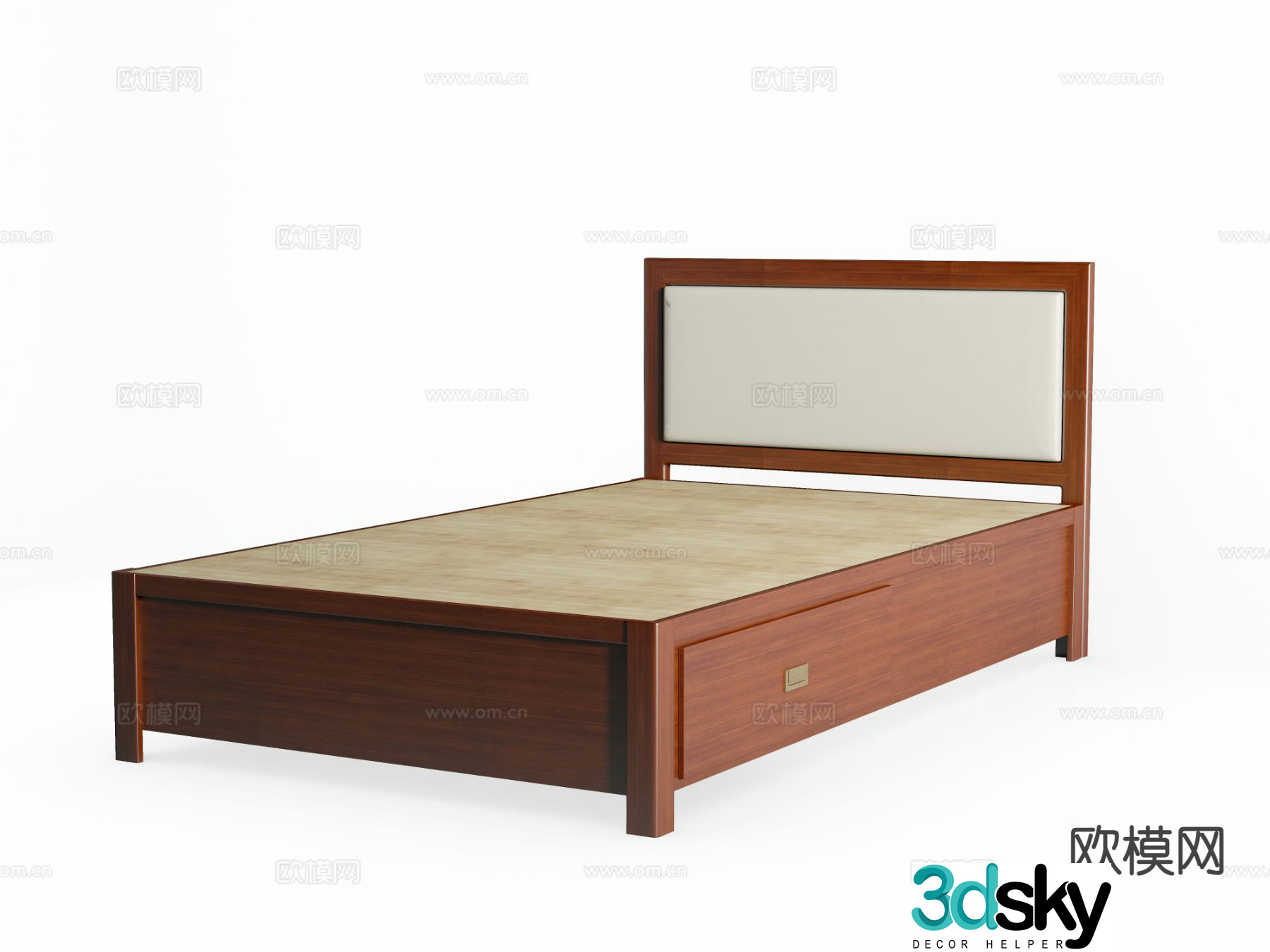 Modern solid wood single bed drawer bed box 3d model