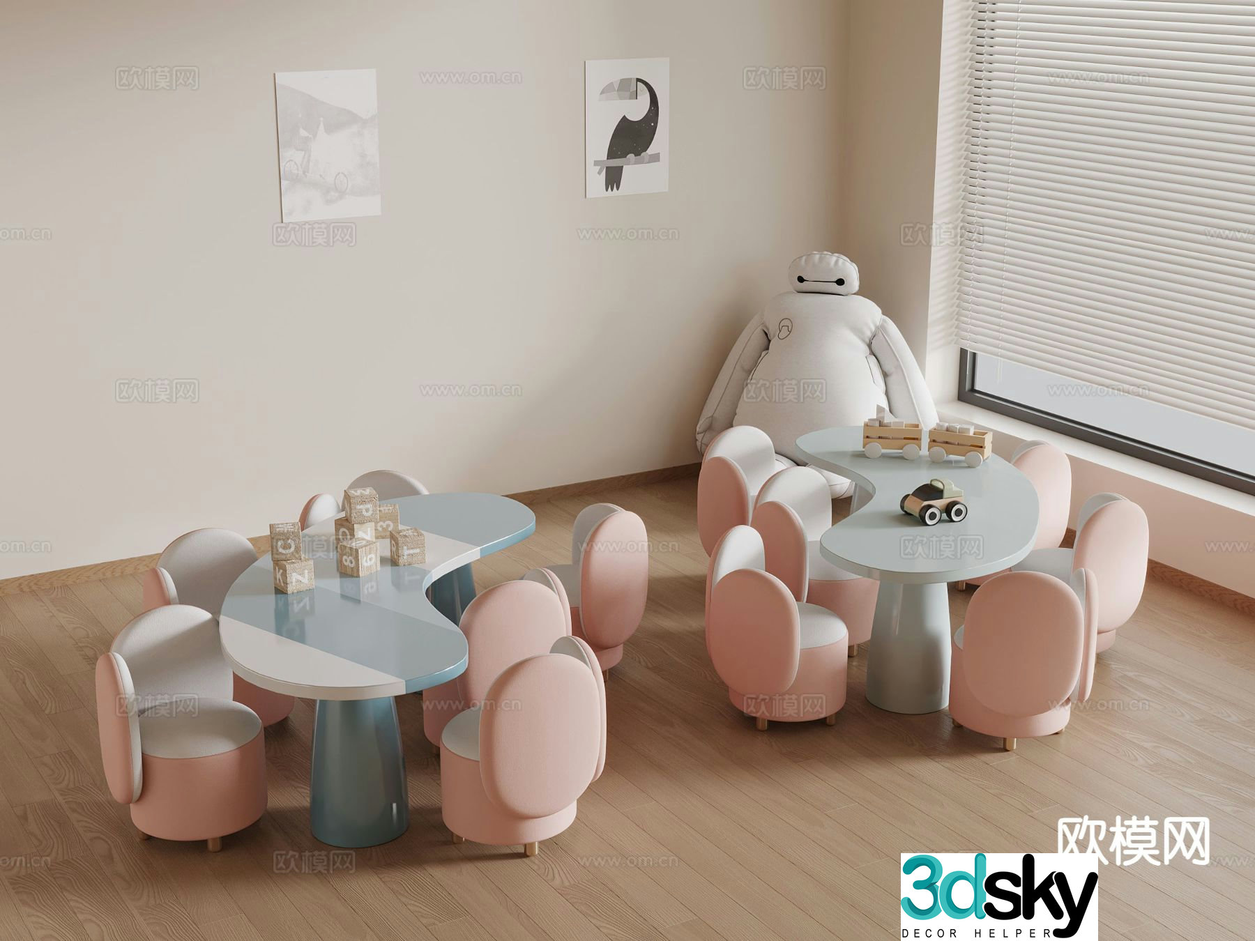 Modern children’s table and chairs toy table 3d model