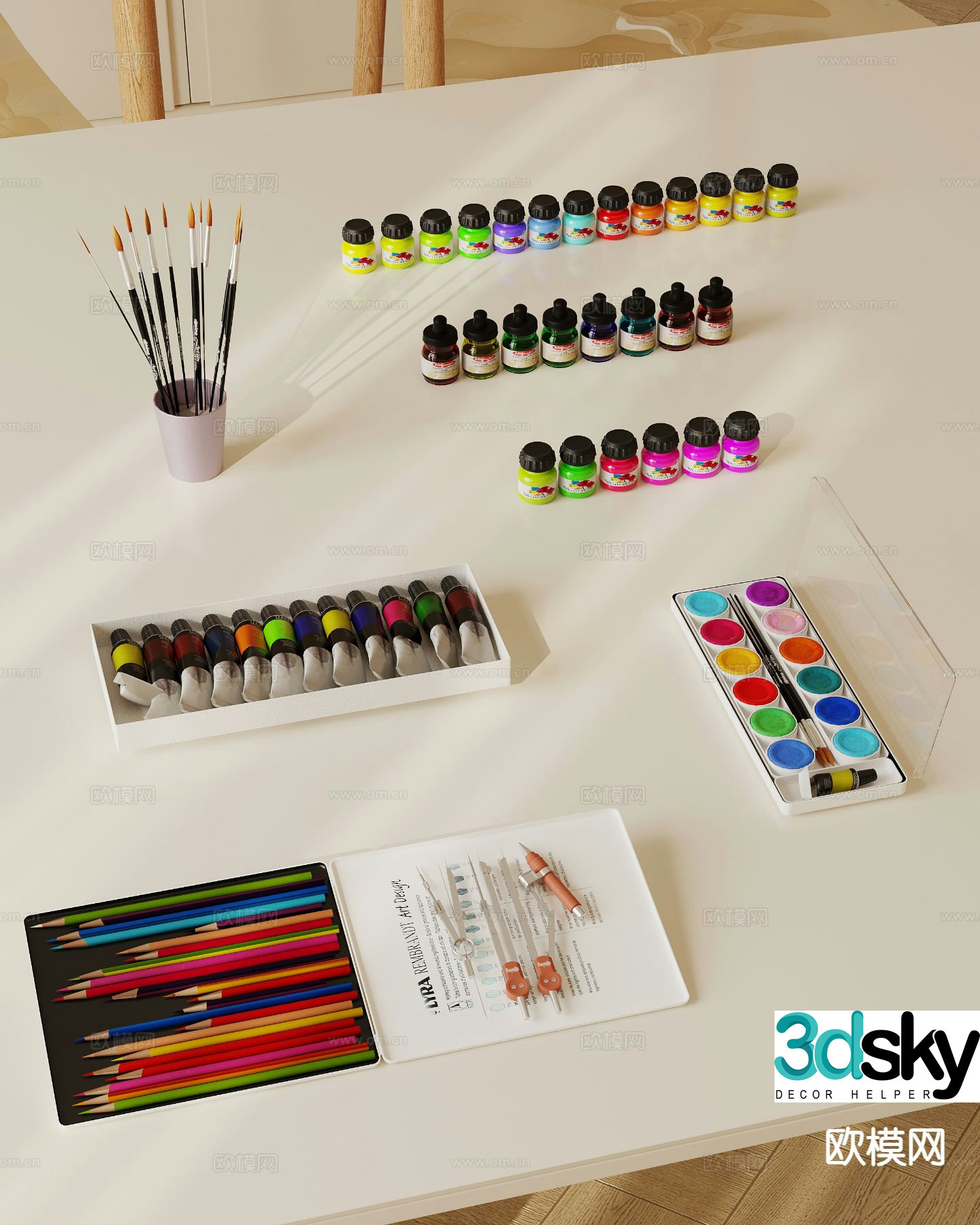 Modern children's colored pencils art supplies 3d model